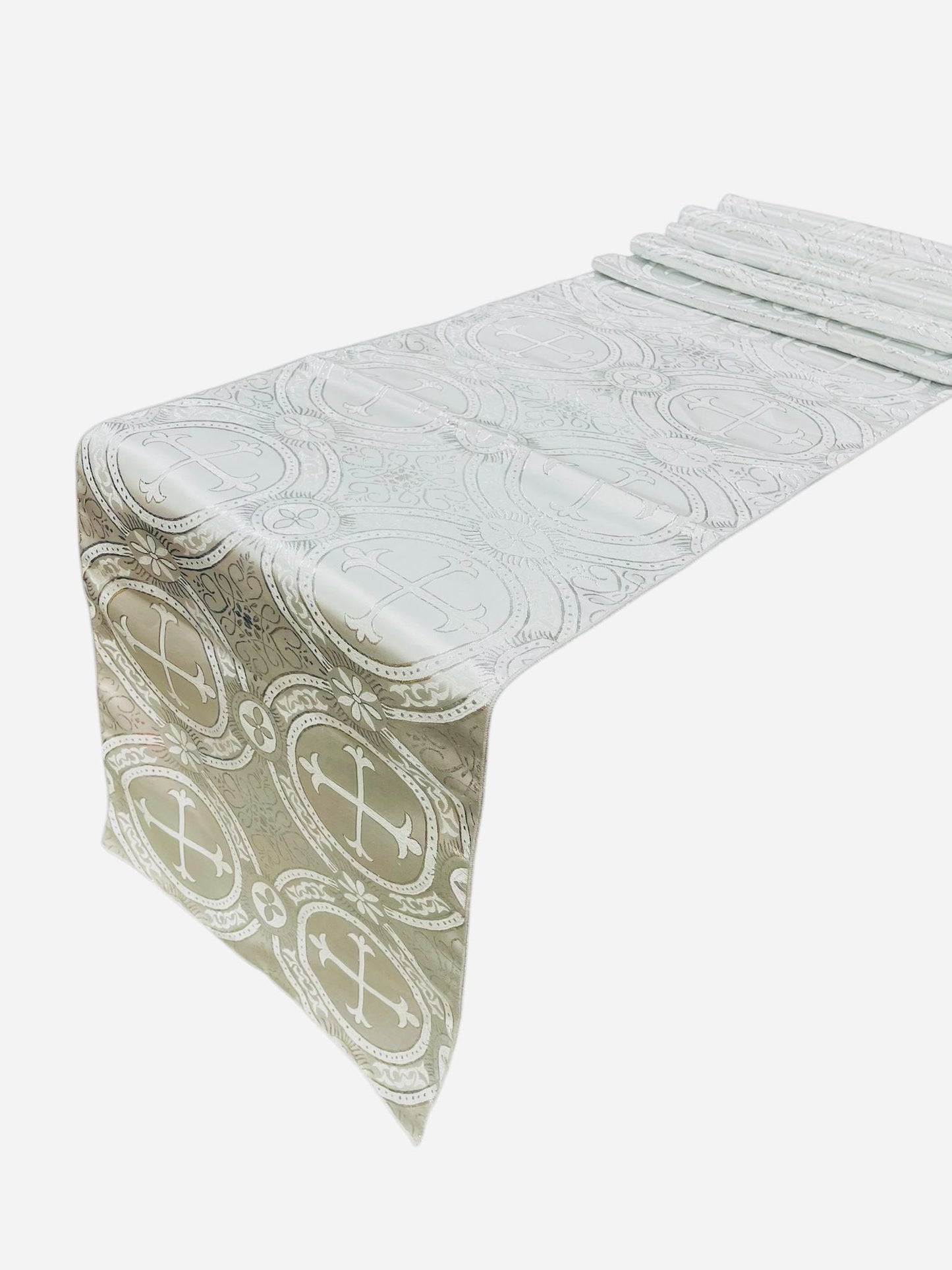 Religious Brocade Runner Tablecloth | Liturgical Fabric | Runner Ecclesiastical Jacquard | Church | Vestment - Cross Brocade. - New Creations Fabric & Foam Inc