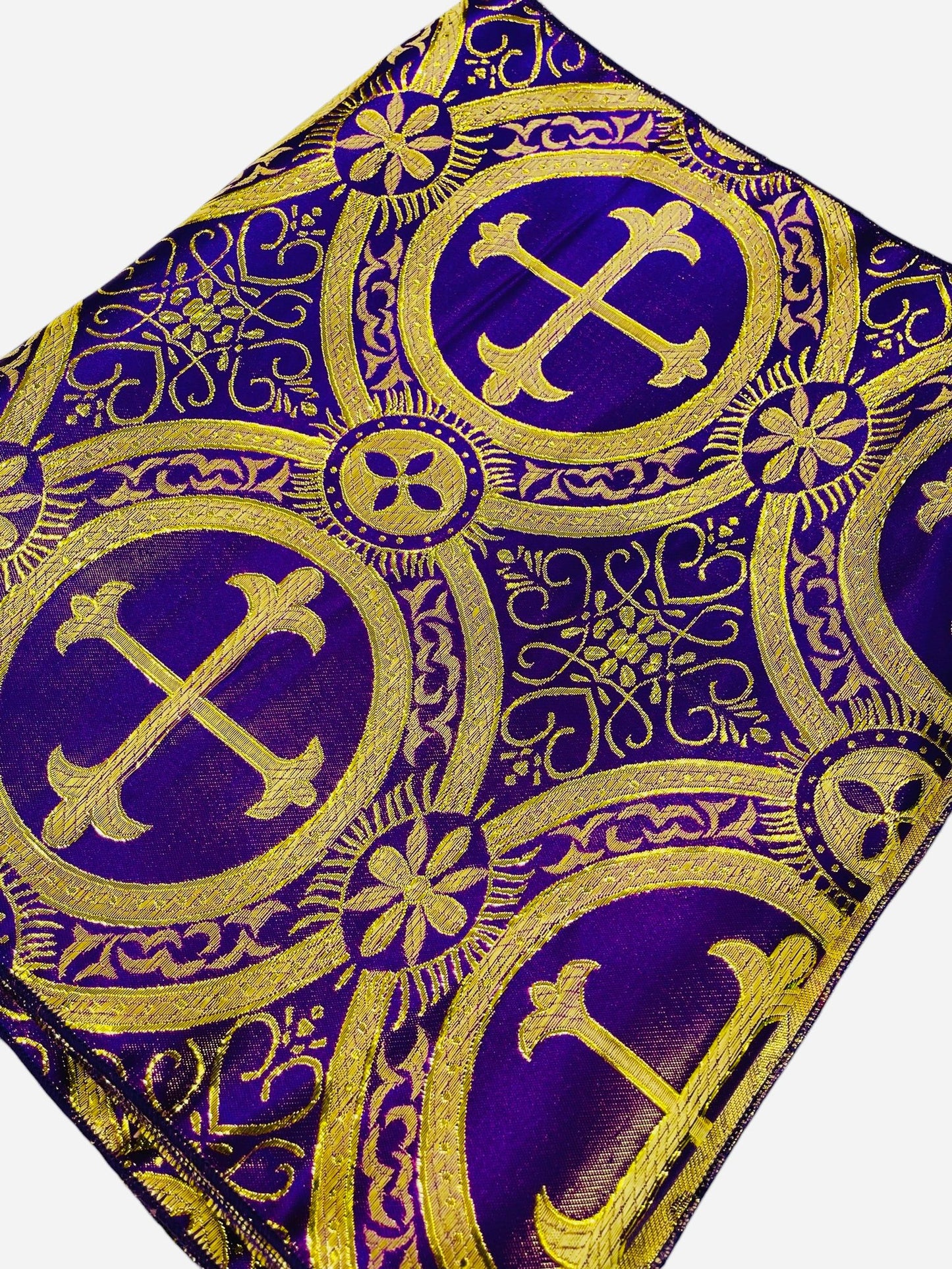 Religious Brocade Runner Tablecloth | Liturgical Fabric | Runner Ecclesiastical Jacquard | Church | Vestment - Cross Brocade. - New Creations Fabric & Foam Inc