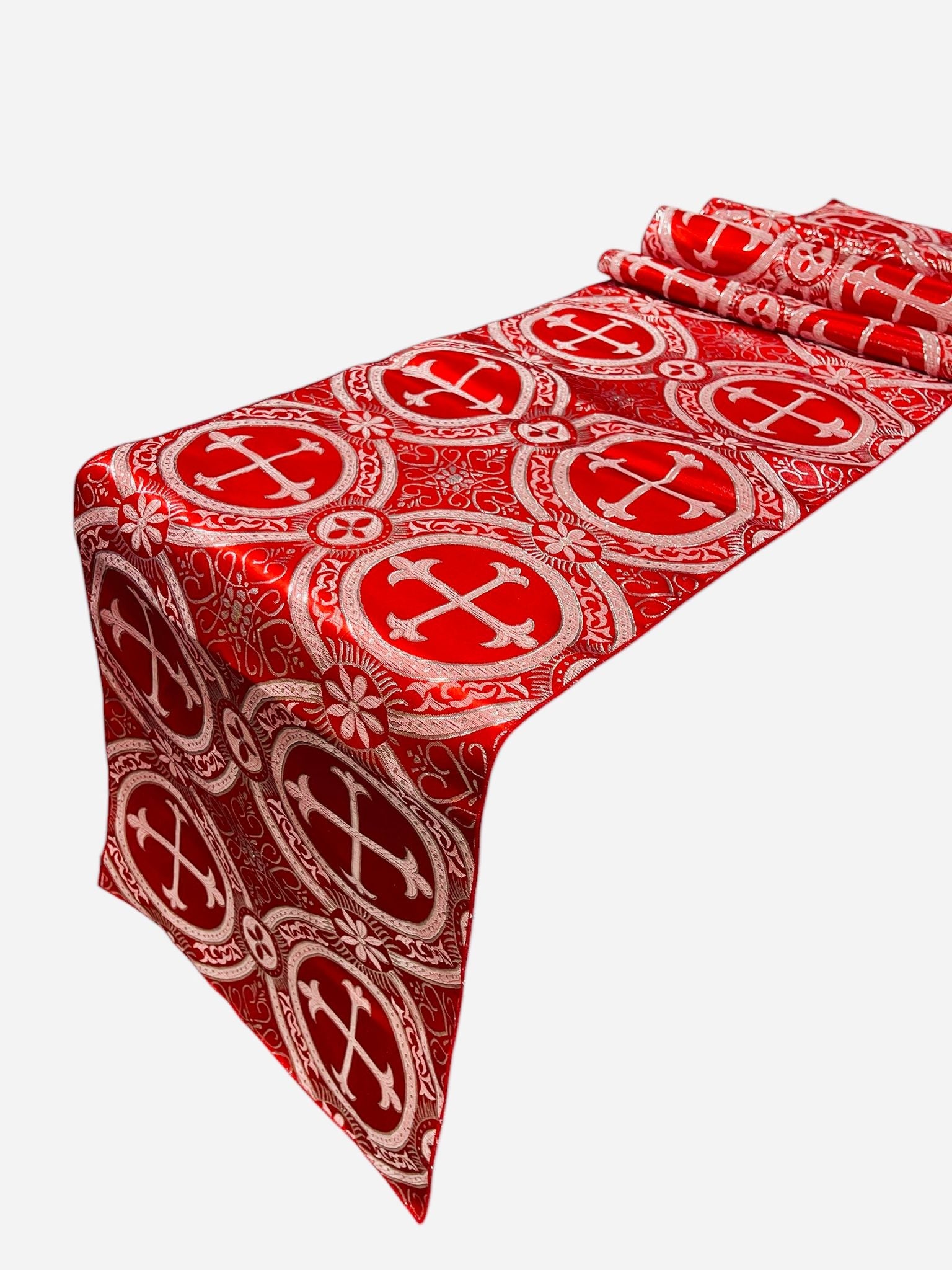 Religious Brocade Runner Tablecloth | Liturgical Fabric | Runner Ecclesiastical Jacquard | Church | Vestment - Cross Brocade. - New Creations Fabric & Foam Inc