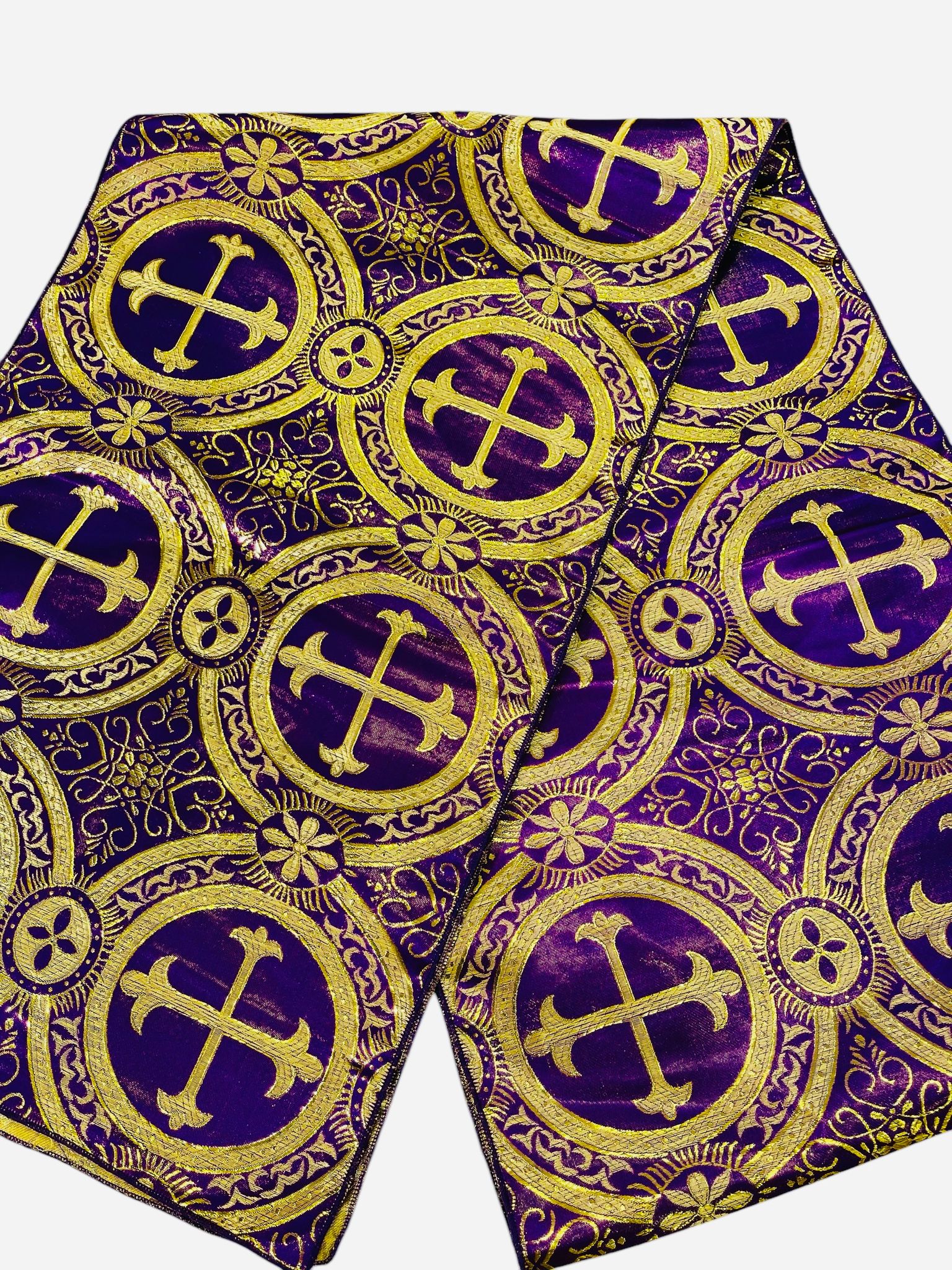 Religious Brocade Runner Tablecloth | Liturgical Fabric | Runner Ecclesiastical Jacquard | Church | Vestment - Cross Brocade. - New Creations Fabric & Foam Inc