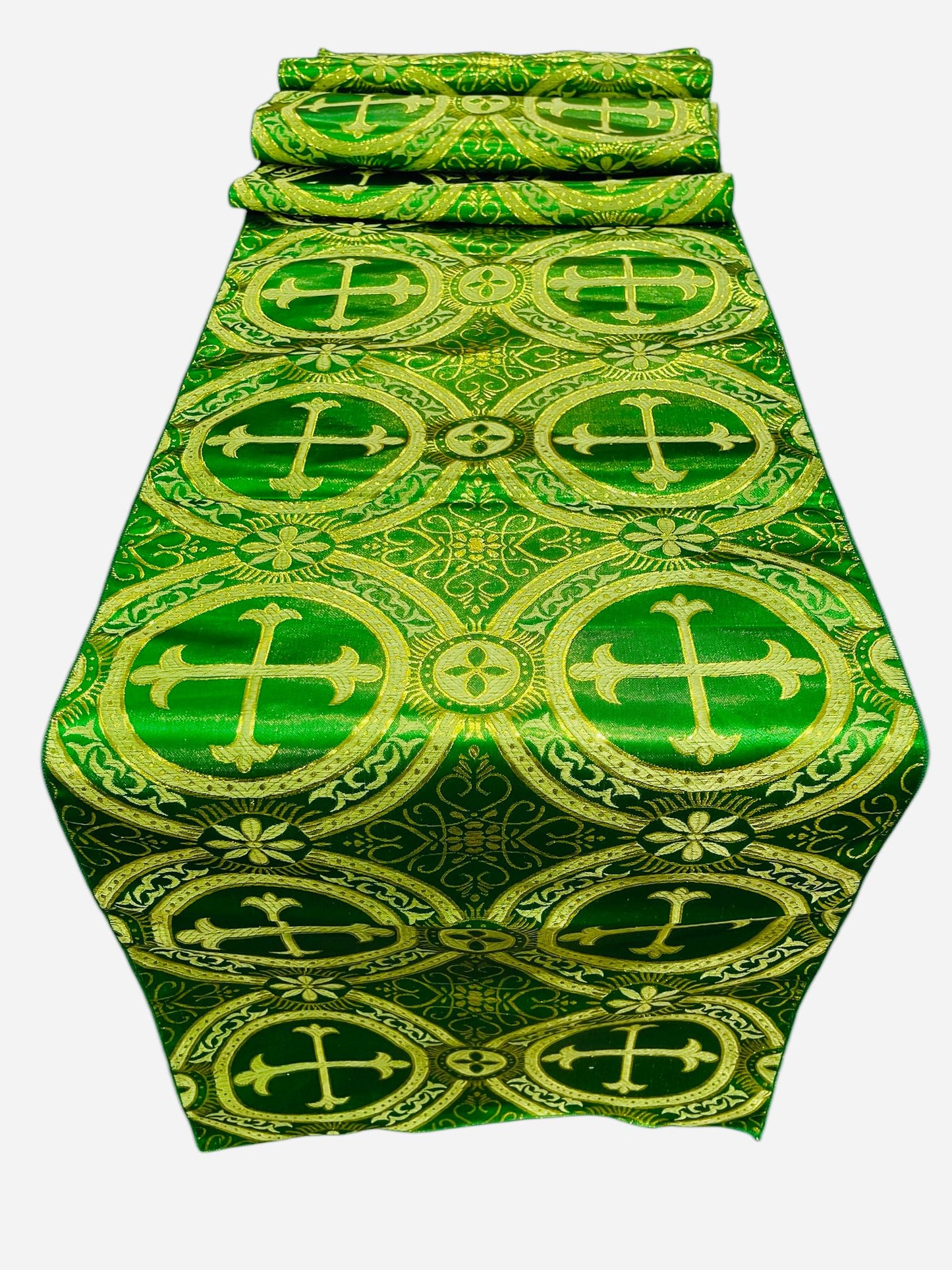 Religious Brocade Runner Tablecloth | Liturgical Fabric | Runner Ecclesiastical Jacquard | Church | Vestment - Cross Brocade. - New Creations Fabric & Foam Inc