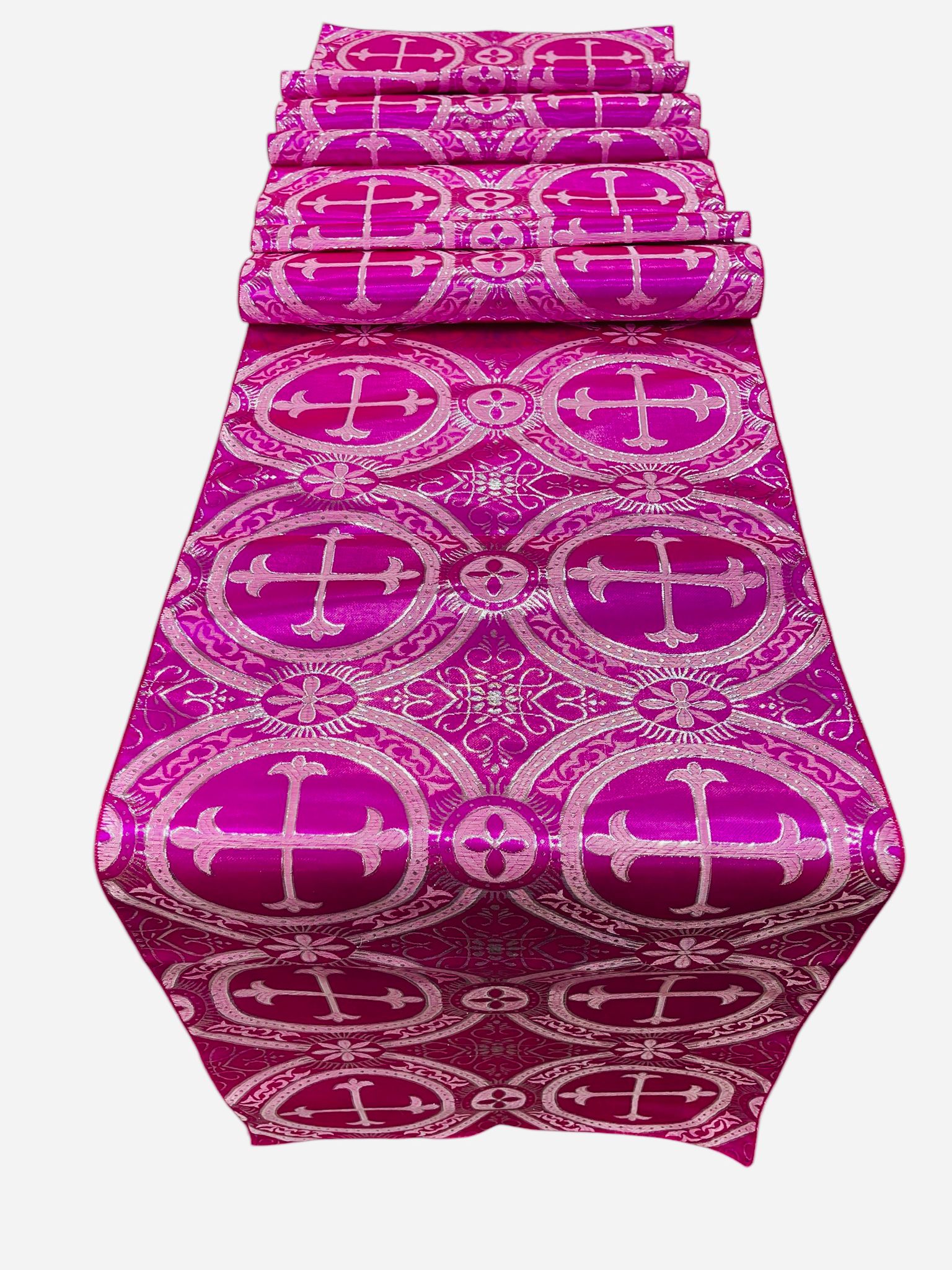 Religious Brocade Runner Tablecloth | Liturgical Fabric | Runner Ecclesiastical Jacquard | Church | Vestment - Cross Brocade. - New Creations Fabric & Foam Inc