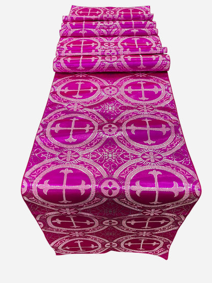 Religious Brocade Runner Tablecloth | Liturgical Fabric | Runner Ecclesiastical Jacquard | Church | Vestment - Cross Brocade. - New Creations Fabric & Foam Inc