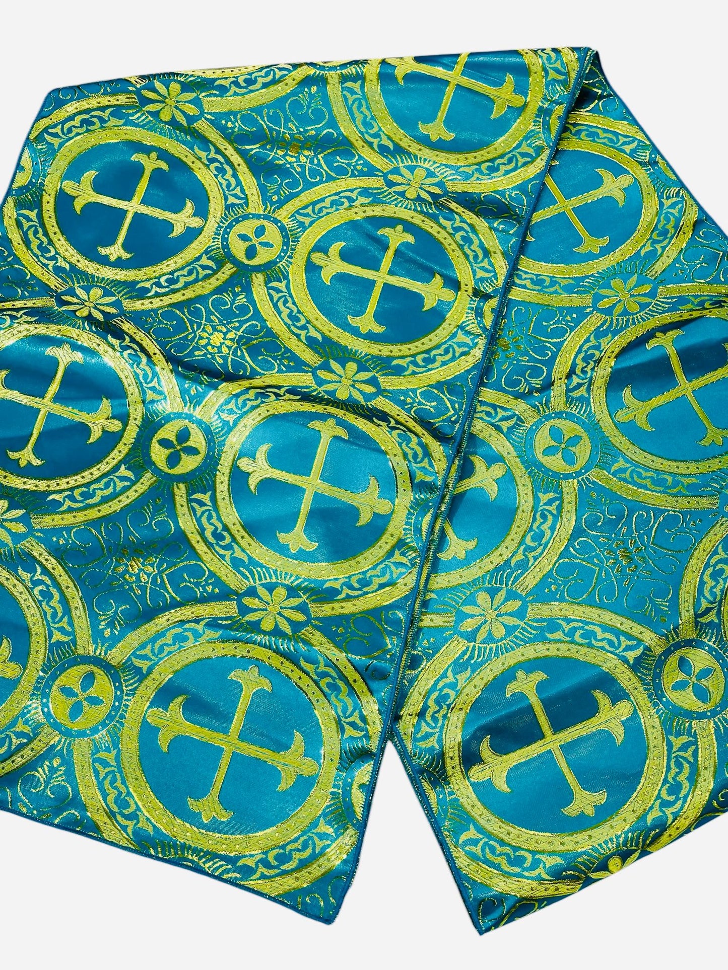 Religious Brocade Runner Tablecloth | Liturgical Fabric | Runner Ecclesiastical Jacquard | Church | Vestment - Cross Brocade. - New Creations Fabric & Foam Inc
