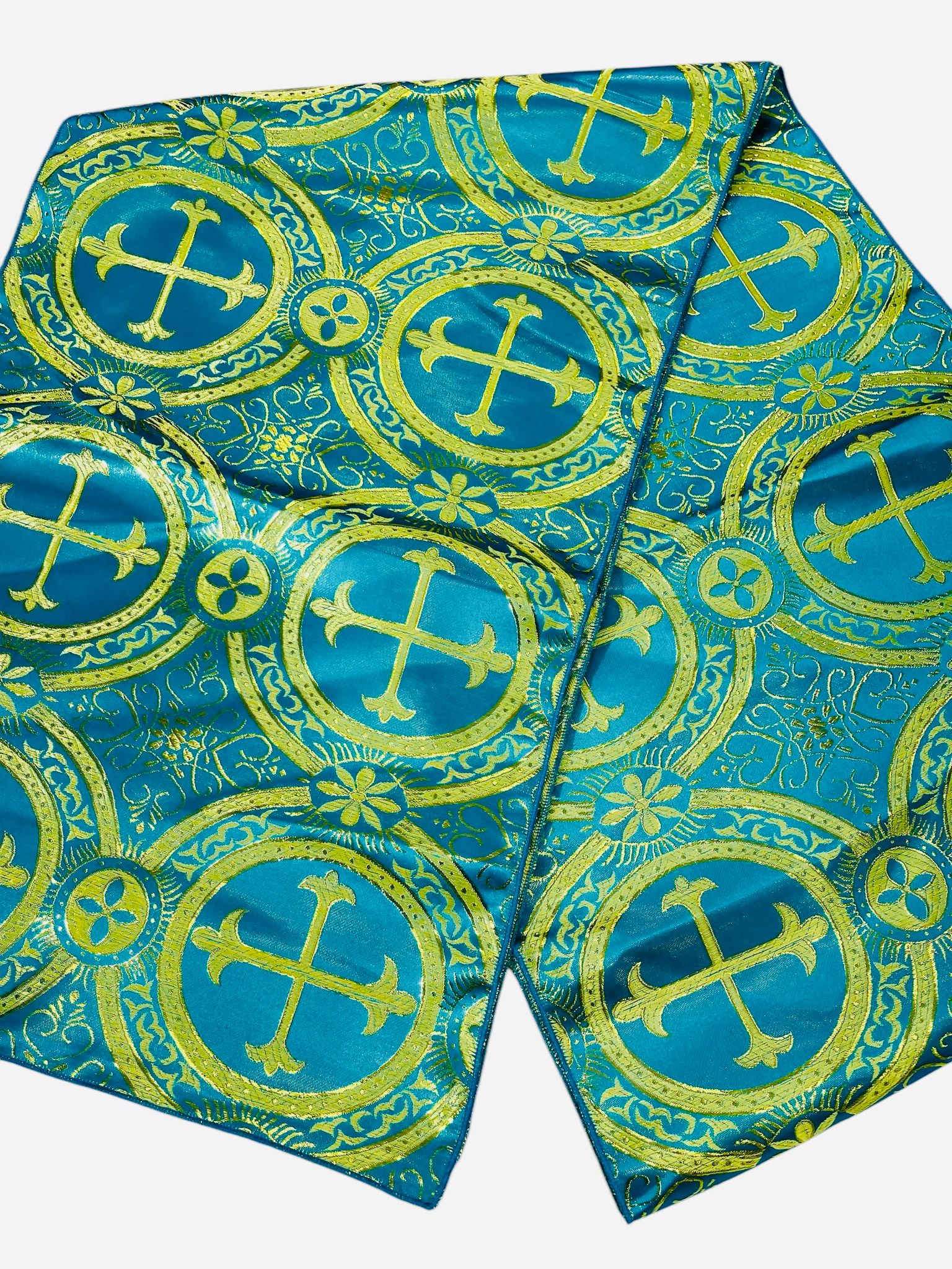 Religious Brocade Runner Tablecloth | Liturgical Fabric | Runner Ecclesiastical Jacquard | Church | Vestment - Cross Brocade. - New Creations Fabric & Foam Inc