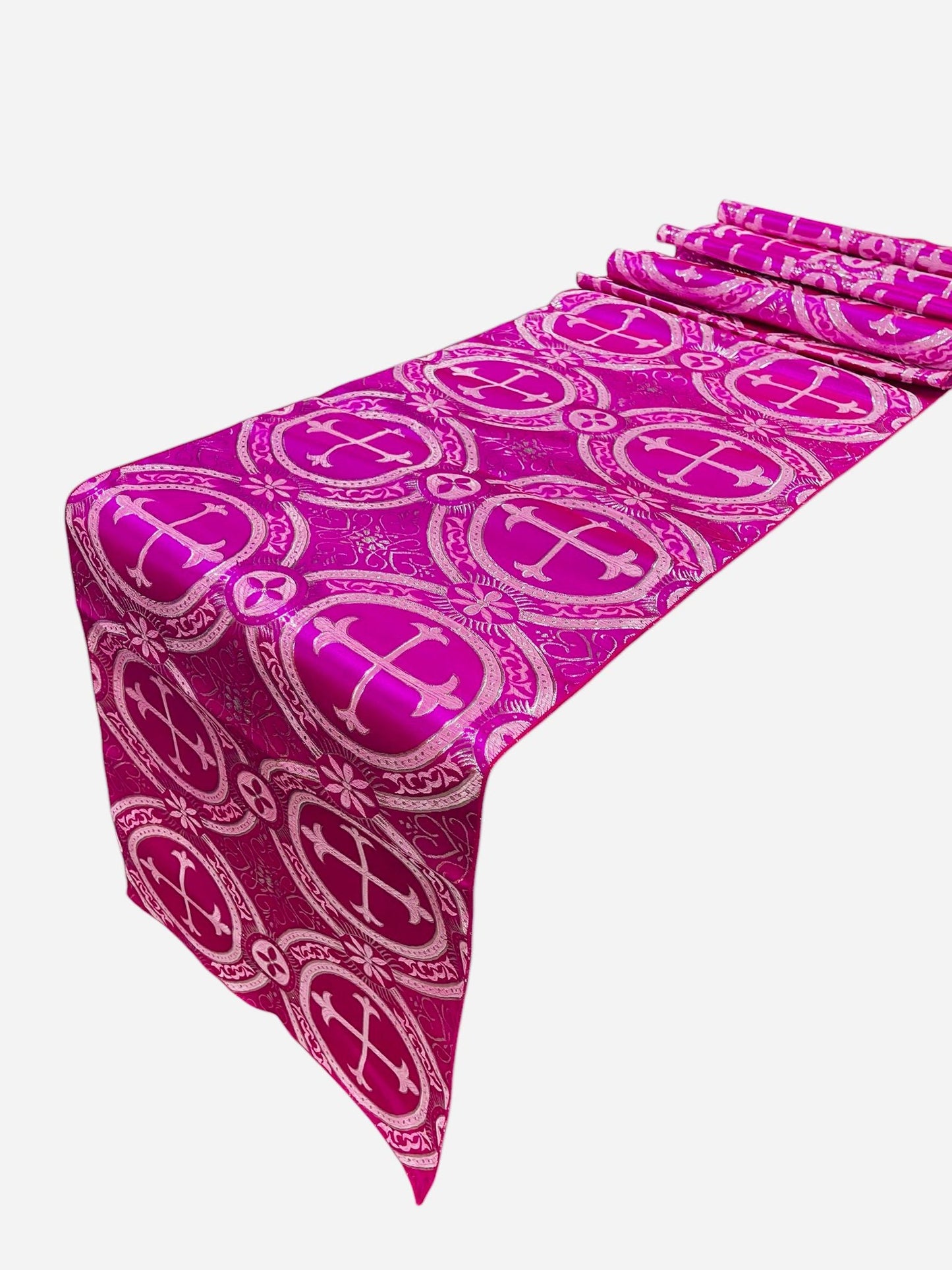 Religious Brocade Runner Tablecloth | Liturgical Fabric | Runner Ecclesiastical Jacquard | Church | Vestment - Cross Brocade. - New Creations Fabric & Foam Inc