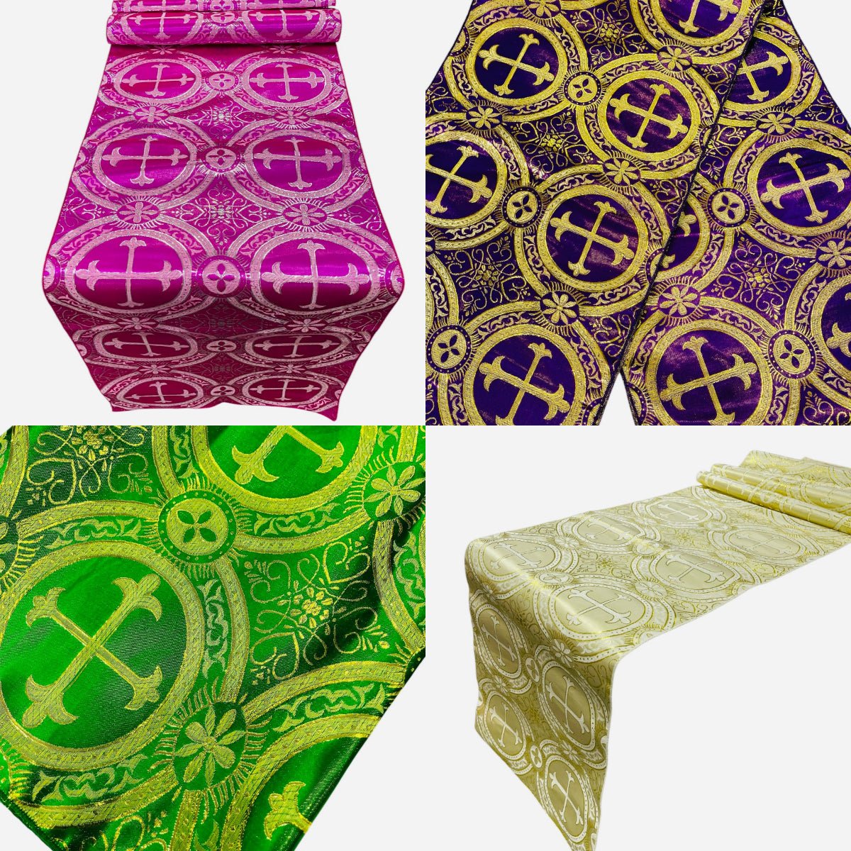 Religious Brocade Runner Tablecloth | Liturgical Fabric | Runner Ecclesiastical Jacquard | Church | Vestment - Cross Brocade. - New Creations Fabric & Foam Inc