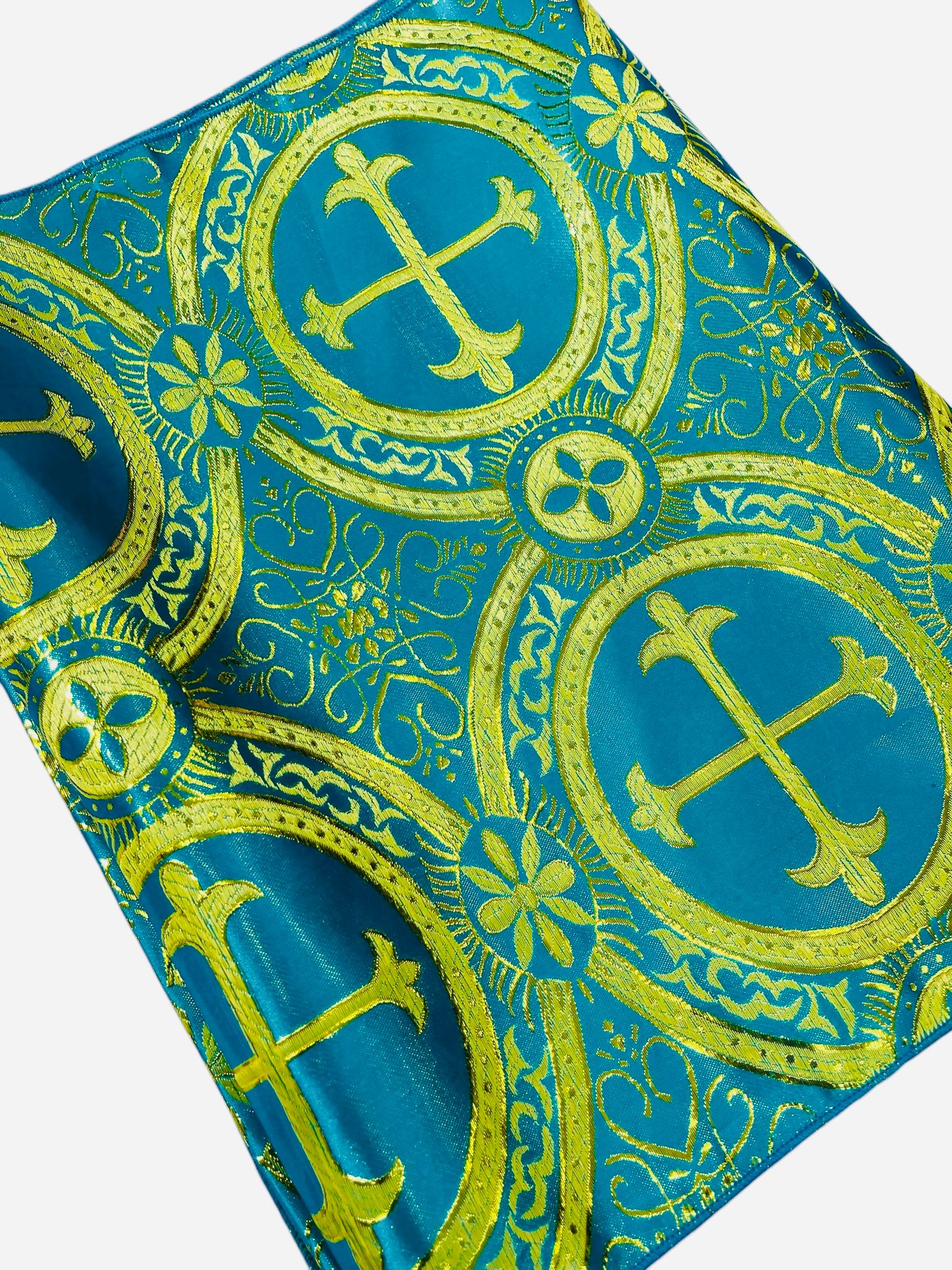 Religious Brocade Runner Tablecloth | Liturgical Fabric | Runner Ecclesiastical Jacquard | Church | Vestment - Cross Brocade. - New Creations Fabric & Foam Inc