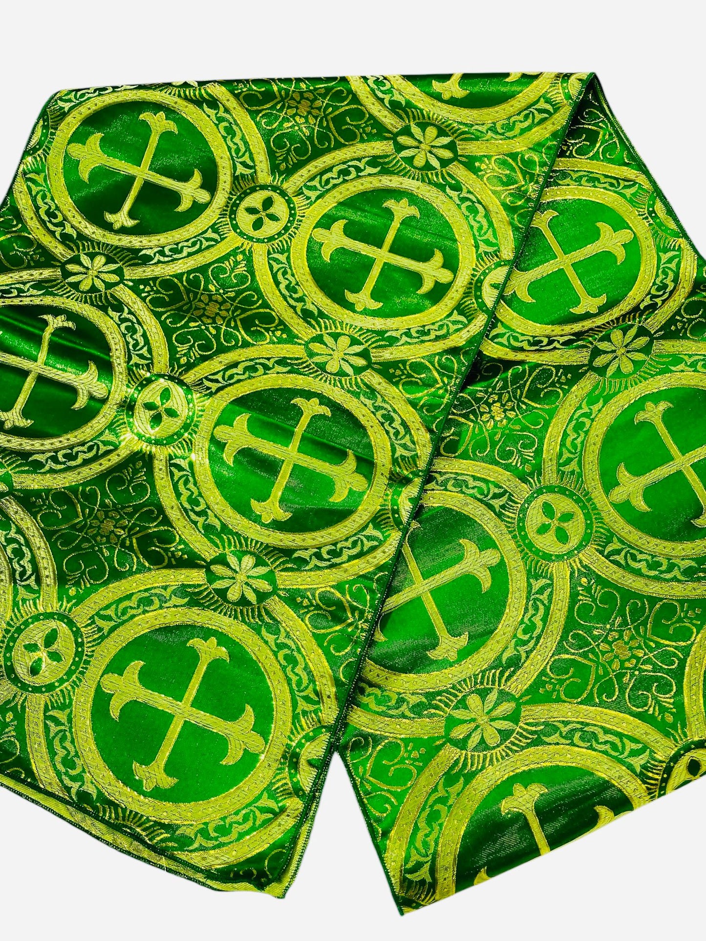 Religious Brocade Runner Tablecloth | Liturgical Fabric | Runner Ecclesiastical Jacquard | Church | Vestment - Cross Brocade. - New Creations Fabric & Foam Inc