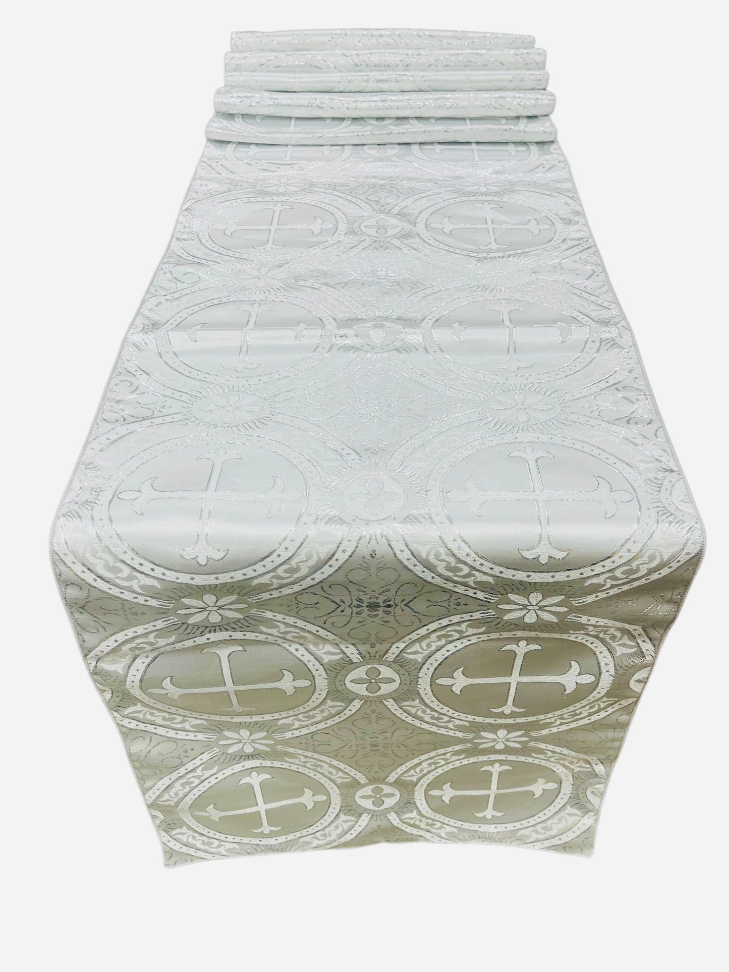 Religious Brocade Runner Tablecloth | Liturgical Fabric | Runner Ecclesiastical Jacquard | Church | Vestment - Cross Brocade. - New Creations Fabric & Foam Inc
