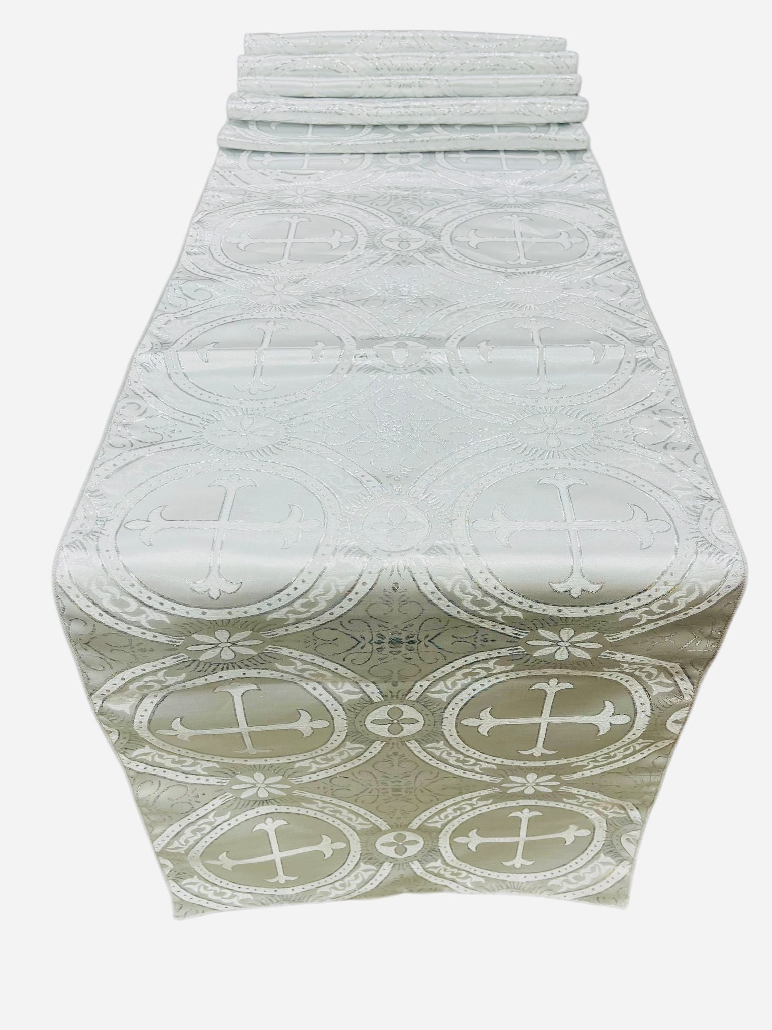 Religious Brocade Runner Tablecloth | Liturgical Fabric | Runner Ecclesiastical Jacquard | Church | Vestment - Cross Brocade. - New Creations Fabric & Foam Inc