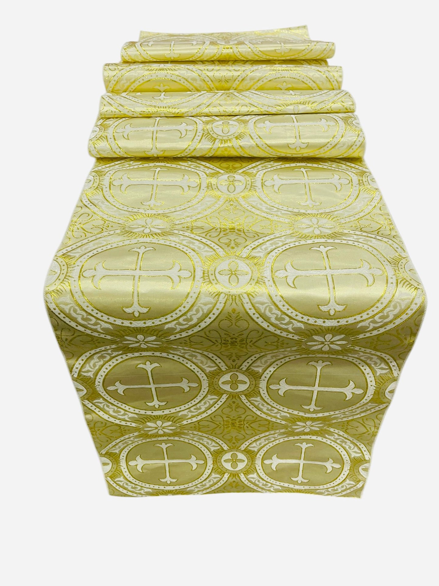 Religious Brocade Runner Tablecloth | Liturgical Fabric | Runner Ecclesiastical Jacquard | Church | Vestment - Cross Brocade. - New Creations Fabric & Foam Inc