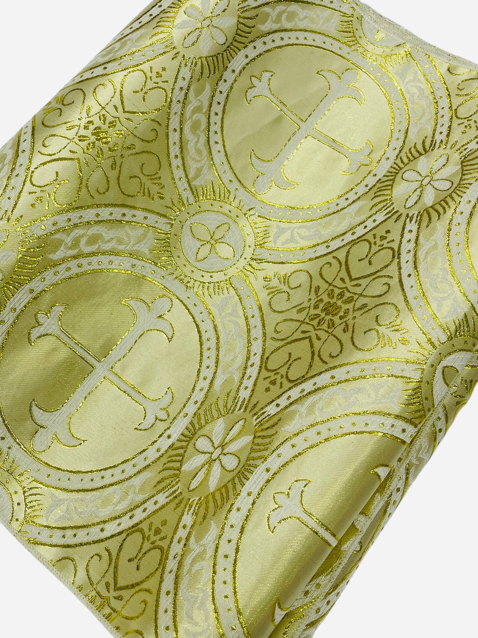 Religious Brocade Runner Tablecloth | Liturgical Fabric | Runner Ecclesiastical Jacquard | Church | Vestment - Cross Brocade. - New Creations Fabric & Foam Inc
