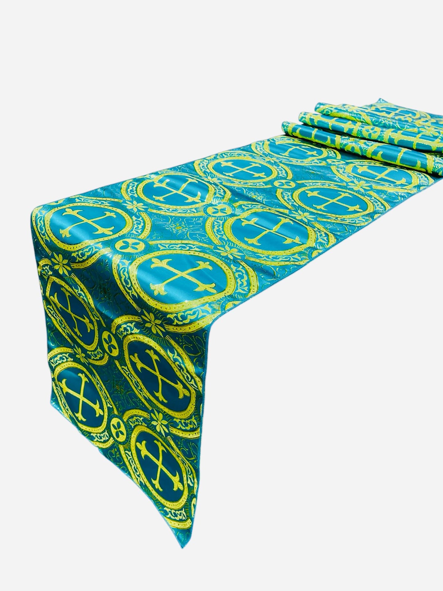 Religious Brocade Runner Tablecloth | Liturgical Fabric | Runner Ecclesiastical Jacquard | Church | Vestment - Cross Brocade. - New Creations Fabric & Foam Inc
