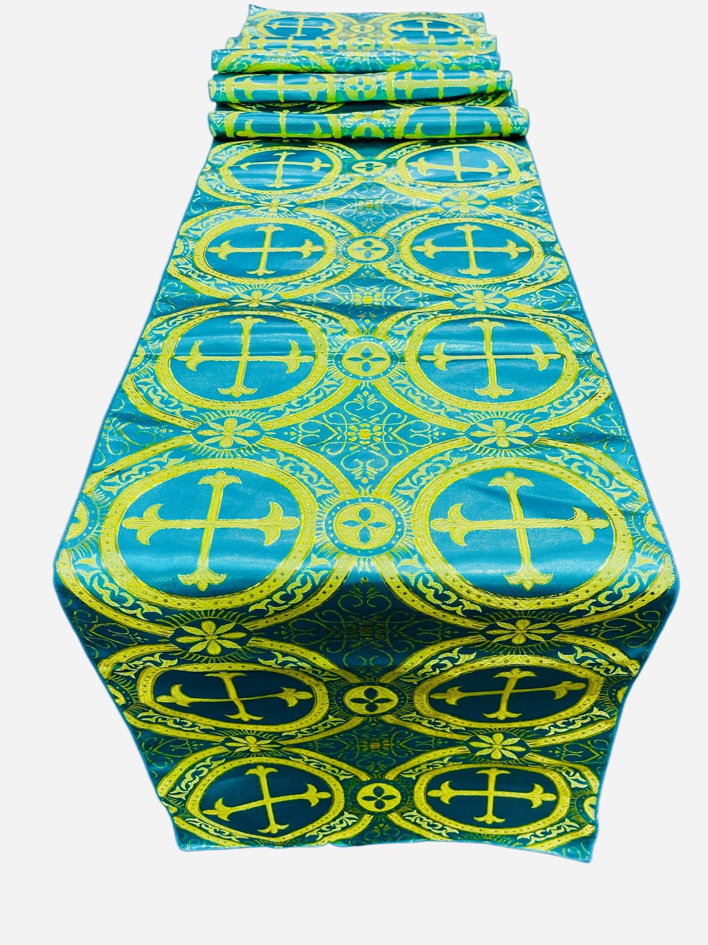 Religious Brocade Runner Tablecloth | Liturgical Fabric | Runner Ecclesiastical Jacquard | Church | Vestment - Cross Brocade. - New Creations Fabric & Foam Inc