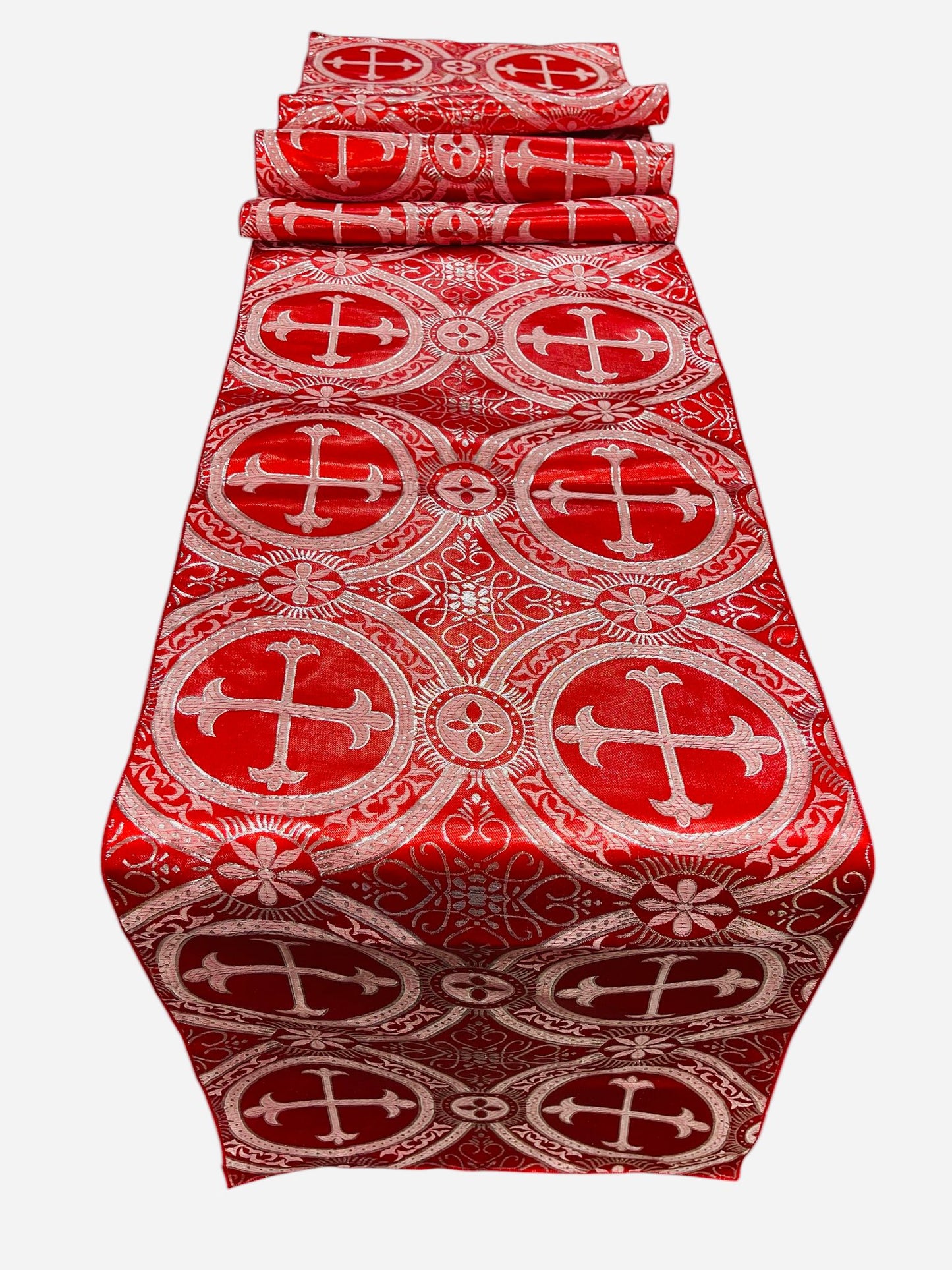 Religious Brocade Runner Tablecloth | Liturgical Fabric | Runner Ecclesiastical Jacquard | Church | Vestment - Cross Brocade. - New Creations Fabric & Foam Inc