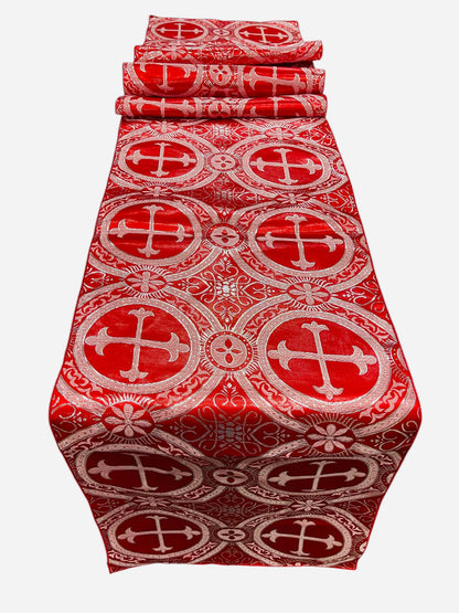 Religious Brocade Runner Tablecloth | Liturgical Fabric | Runner Ecclesiastical Jacquard | Church | Vestment - Cross Brocade. - New Creations Fabric & Foam Inc