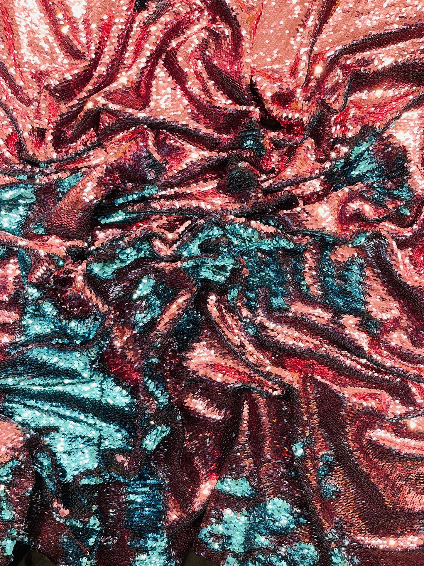 Reversible Color Changing Sequin Fabric| 54" Wide| Stretch Polyester Spandex. - New Creations Fabric & Foam Inc