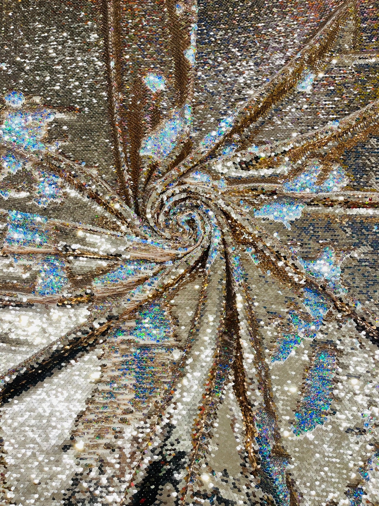 Reversible Color Changing Sequin Fabric| 54" Wide| Stretch Polyester Spandex. - New Creations Fabric & Foam Inc