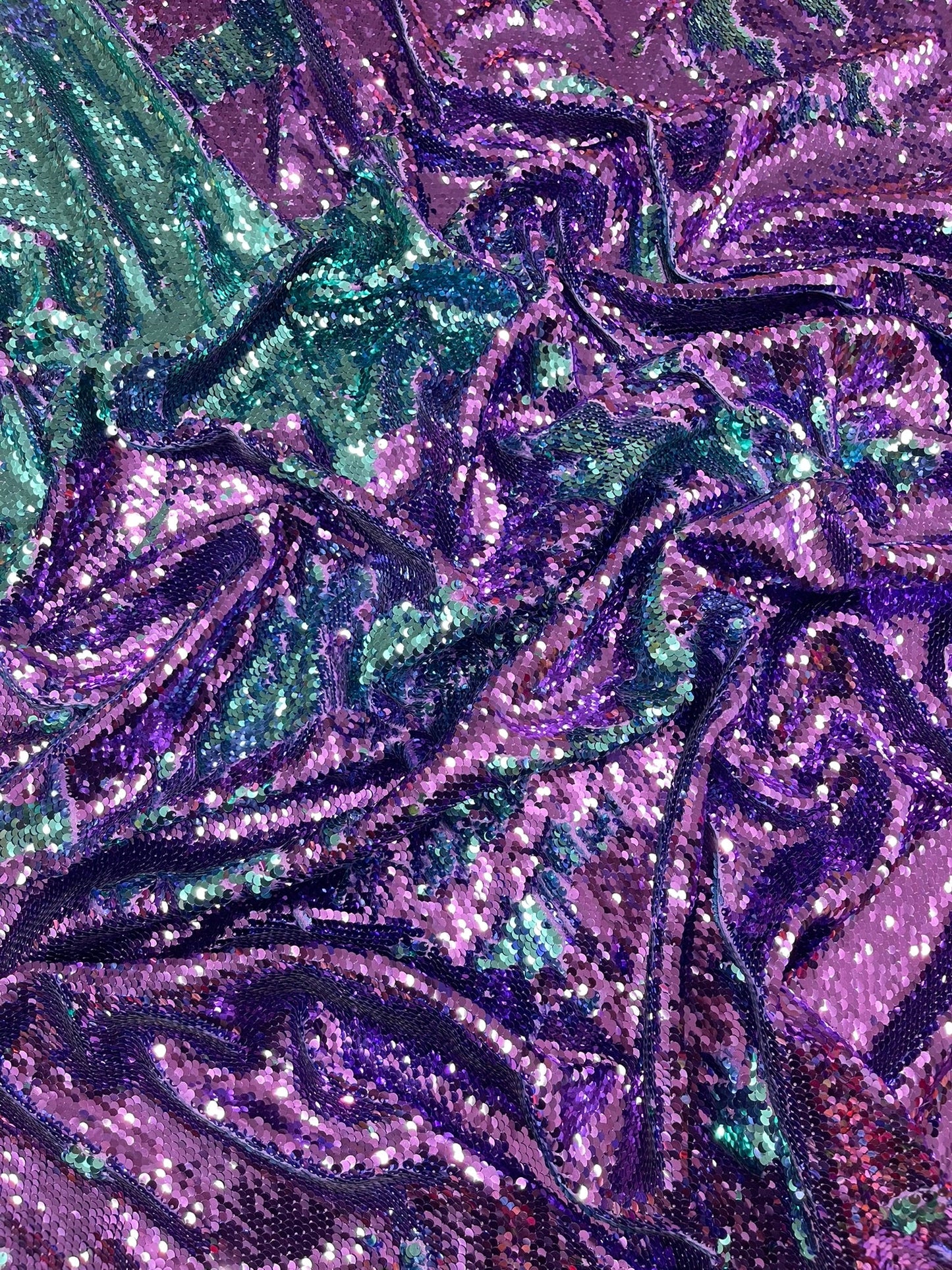Reversible Color Changing Sequin Fabric| 54" Wide| Stretch Polyester Spandex. - New Creations Fabric & Foam Inc