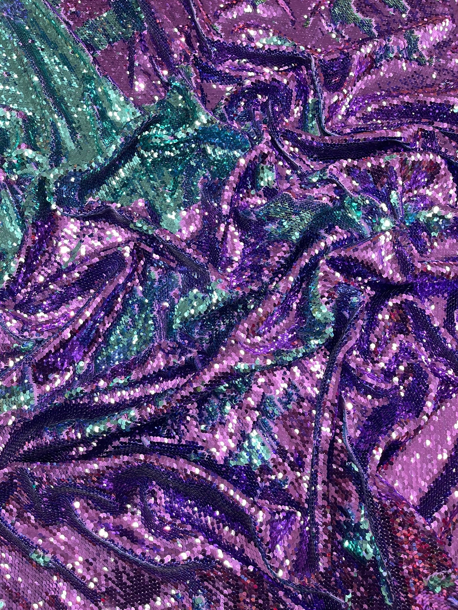 Reversible Color Changing Sequin Fabric| 54" Wide| Stretch Polyester Spandex. - New Creations Fabric & Foam Inc