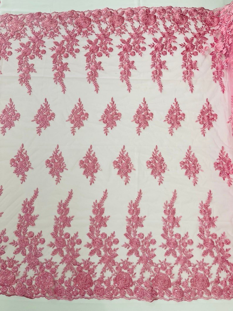 ROSE FLORAL BEADED LACE (By The Yard) - New Creations Fabric & Foam Inc