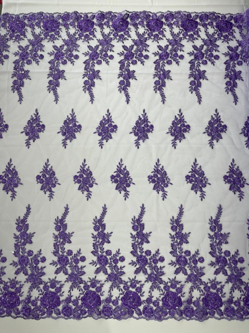 ROSE FLORAL BEADED LACE (By The Yard) - New Creations Fabric & Foam Inc