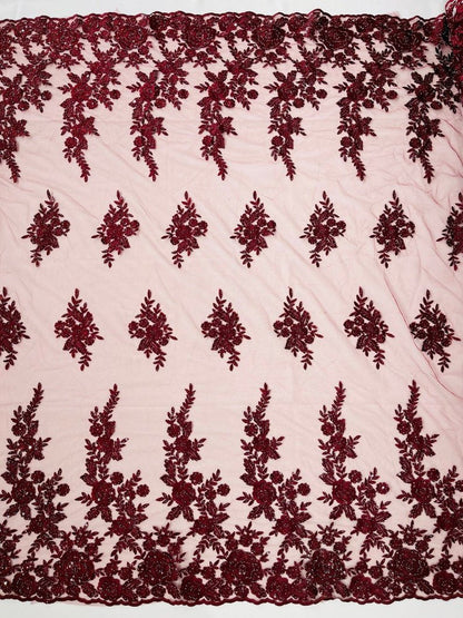 ROSE FLORAL BEADED LACE (By The Yard) - New Creations Fabric & Foam Inc