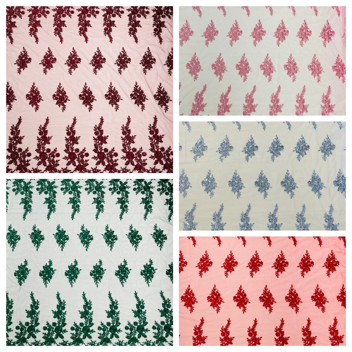 ROSE FLORAL BEADED LACE (By The Yard) - New Creations Fabric & Foam Inc