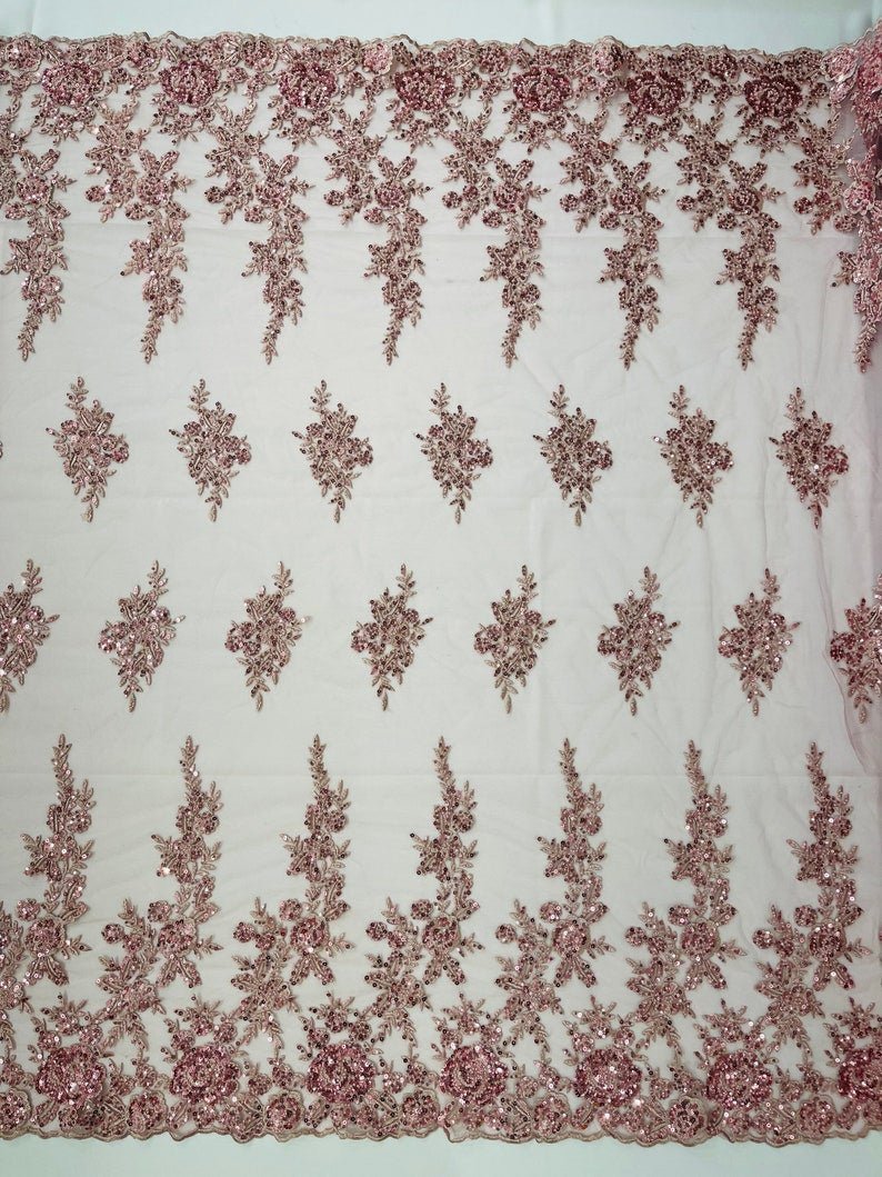 ROSE FLORAL BEADED LACE (By The Yard) - New Creations Fabric & Foam Inc