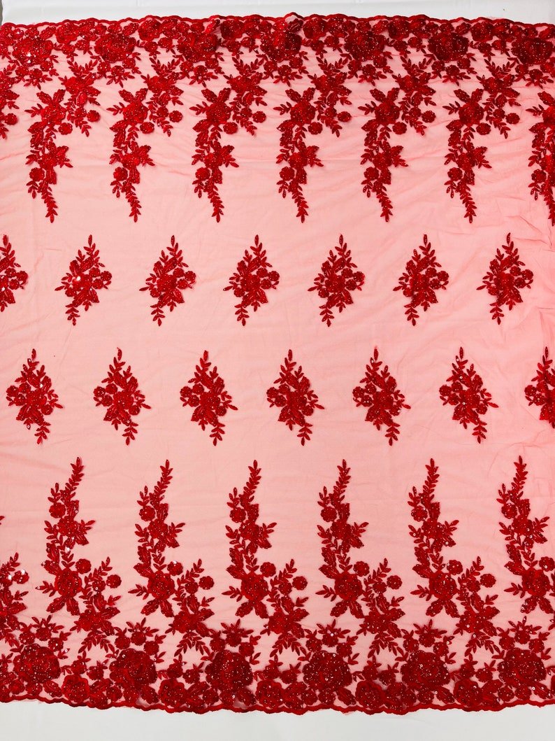 ROSE FLORAL BEADED LACE (By The Yard) - New Creations Fabric & Foam Inc