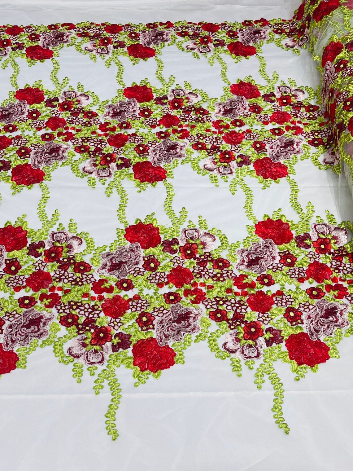 Roses Multi Color Floral Design Embroider On Mesh Lace Fabric| New Creations Fabric & Foam Inc. - New Creations Fabric & Foam Inc