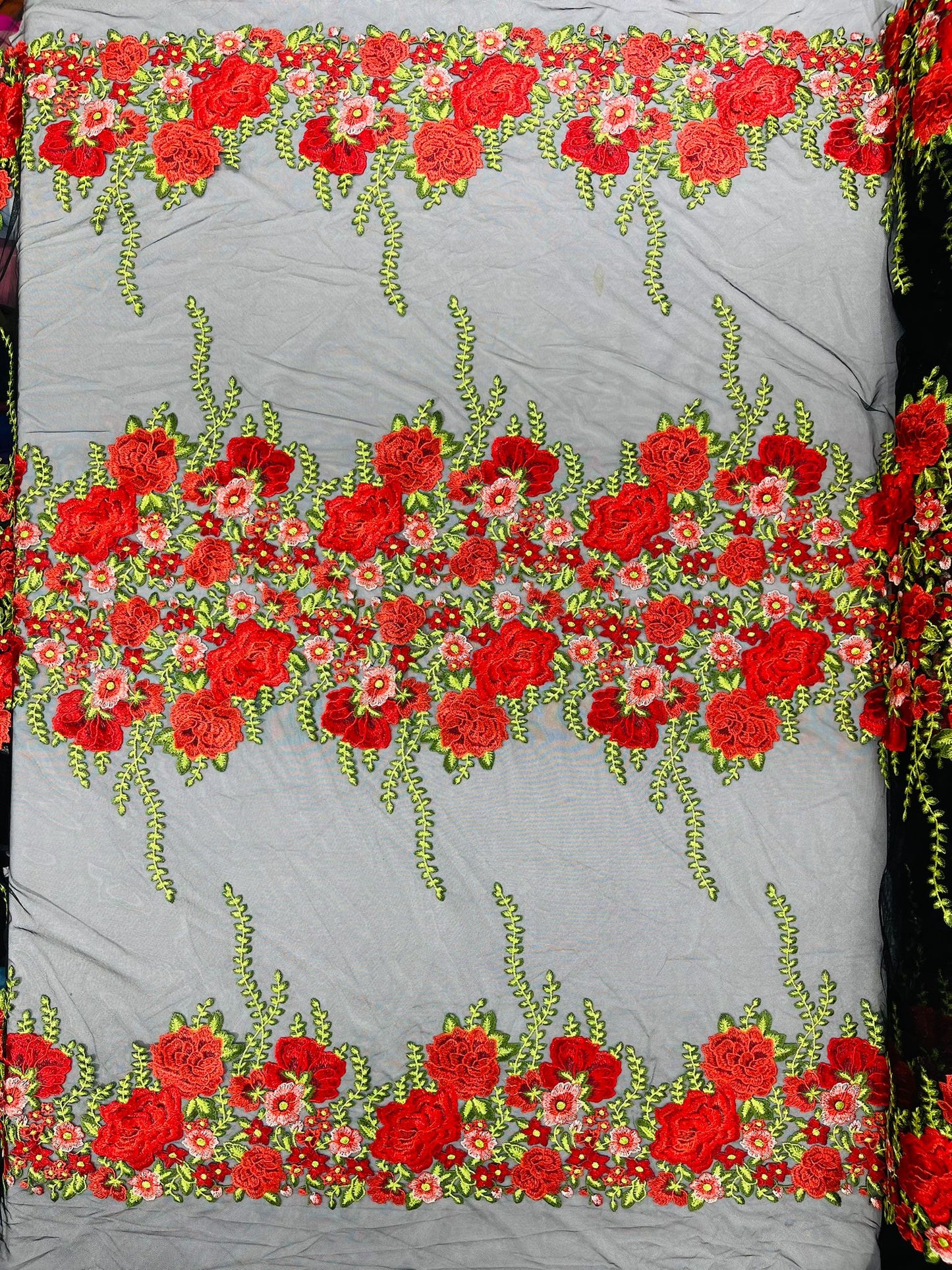 Roses Multi Color Floral Design Embroider On Mesh Lace Fabric| New Creations Fabric & Foam Inc. - New Creations Fabric & Foam Inc