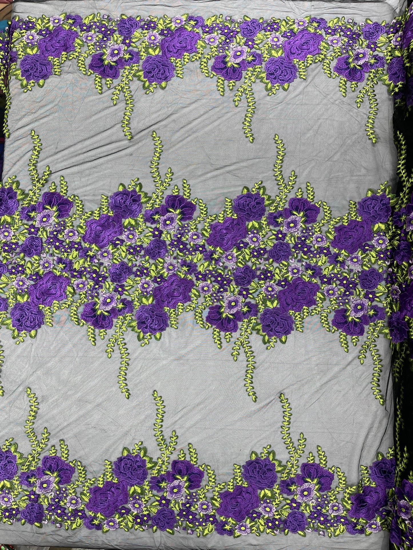 Roses Multi Color Floral Design Embroider On Mesh Lace Fabric| New Creations Fabric & Foam Inc. - New Creations Fabric & Foam Inc