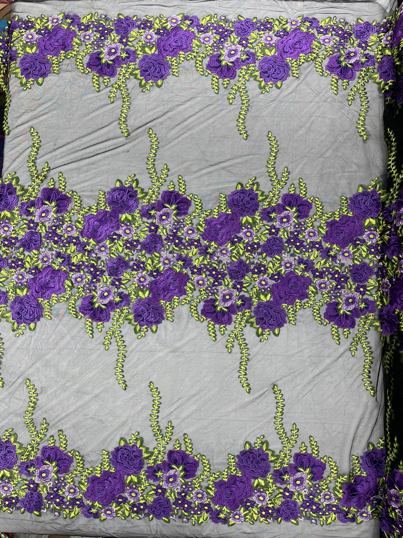 Roses Multi Color Floral Design Embroider On Mesh Lace Fabric| New Creations Fabric & Foam Inc. - New Creations Fabric & Foam Inc