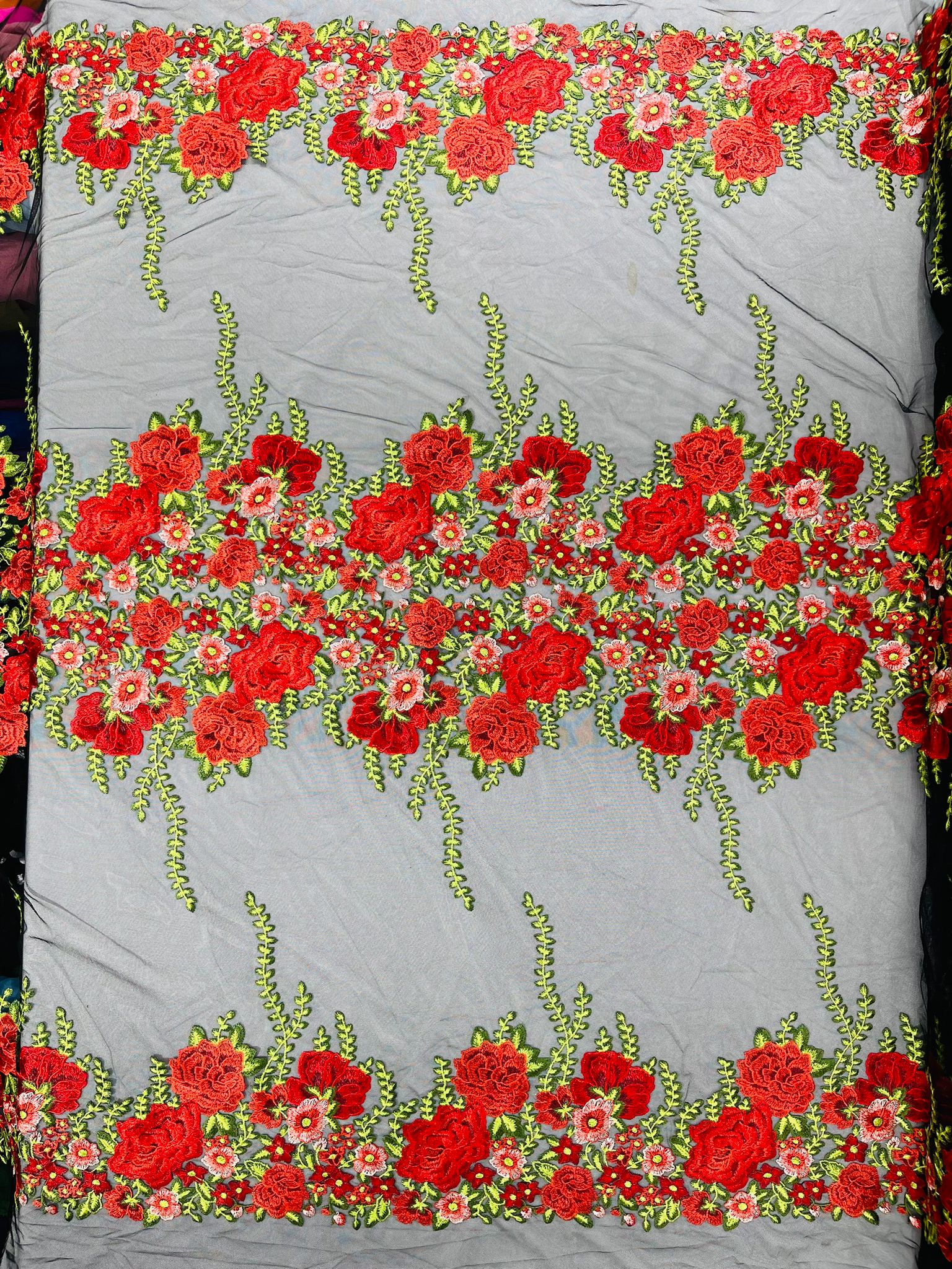 Roses Multi Color Floral Design Embroider On Mesh Lace Fabric| New Creations Fabric & Foam Inc. - New Creations Fabric & Foam Inc