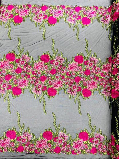 Roses Multi Color Floral Design Embroider On Mesh Lace Fabric| New Creations Fabric & Foam Inc. - New Creations Fabric & Foam Inc