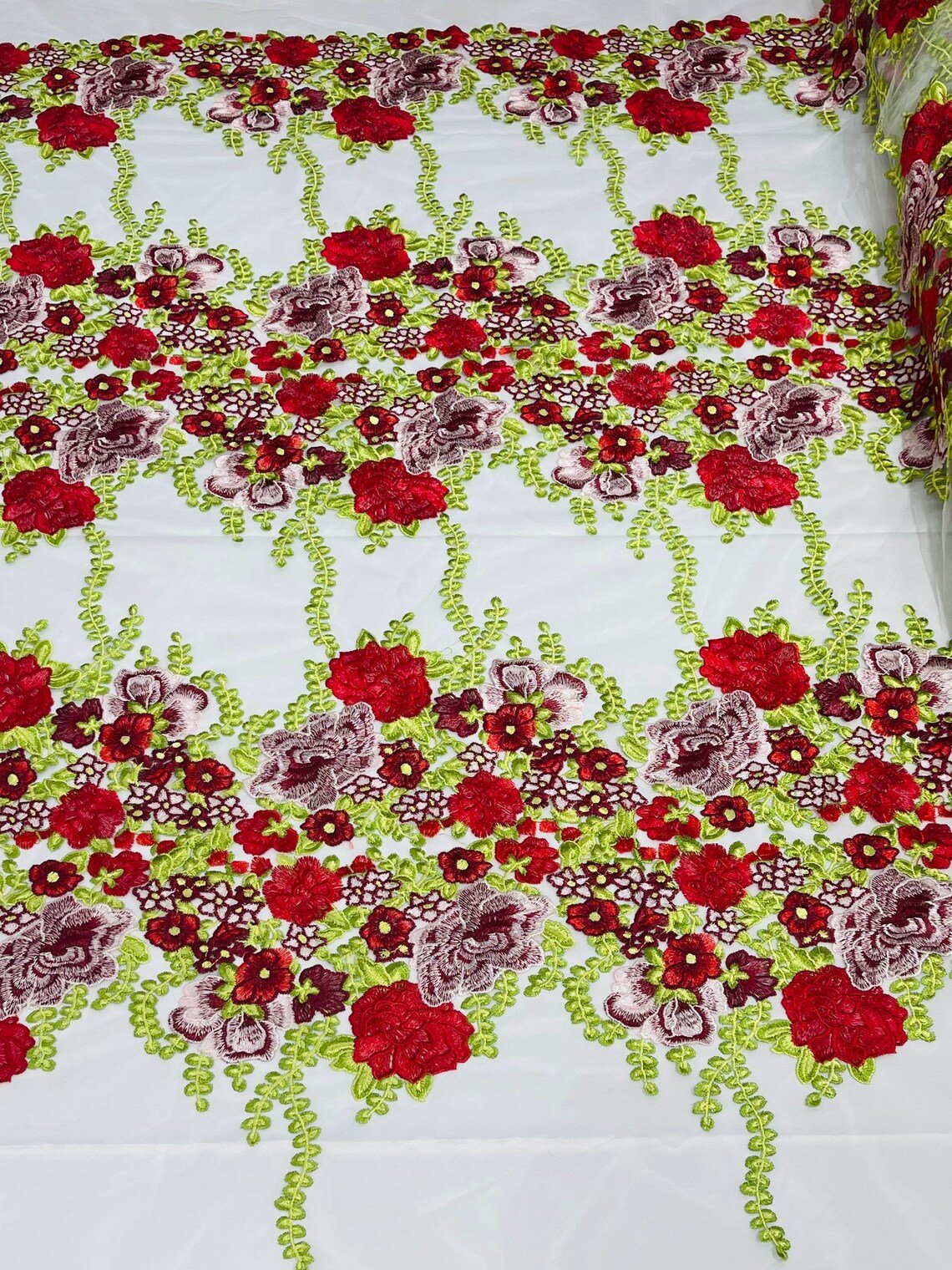 Roses Multi Color Floral Design Embroider On Mesh Lace Fabric| New Creations Fabric & Foam Inc. - New Creations Fabric & Foam Inc