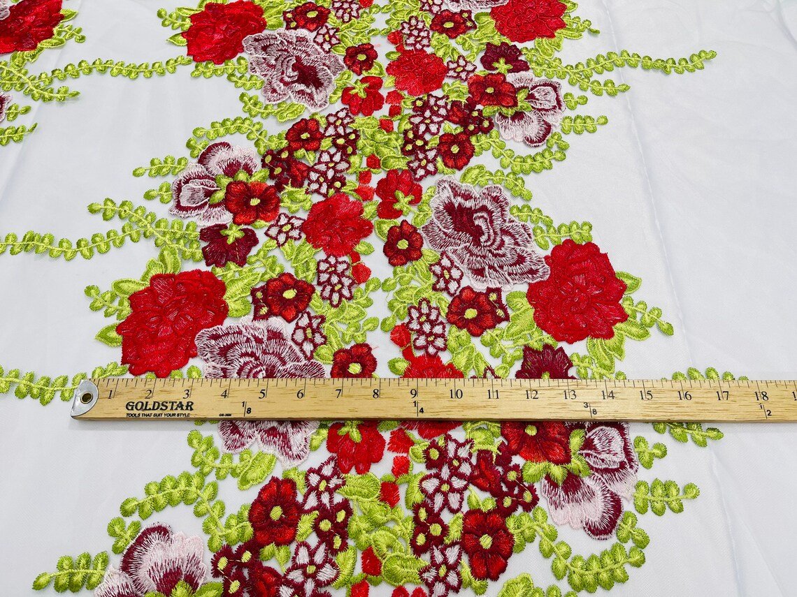 Roses Multi Color Floral Design Embroider On Mesh Lace Fabric| New Creations Fabric & Foam Inc. - New Creations Fabric & Foam Inc