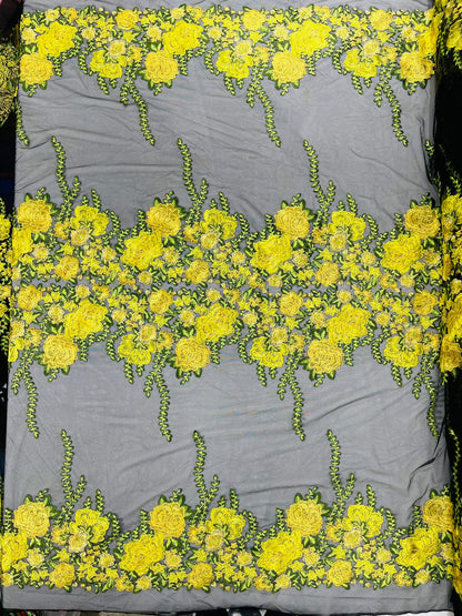 Roses Multi Color Floral Design Embroider On Mesh Lace Fabric| New Creations Fabric & Foam Inc. - New Creations Fabric & Foam Inc