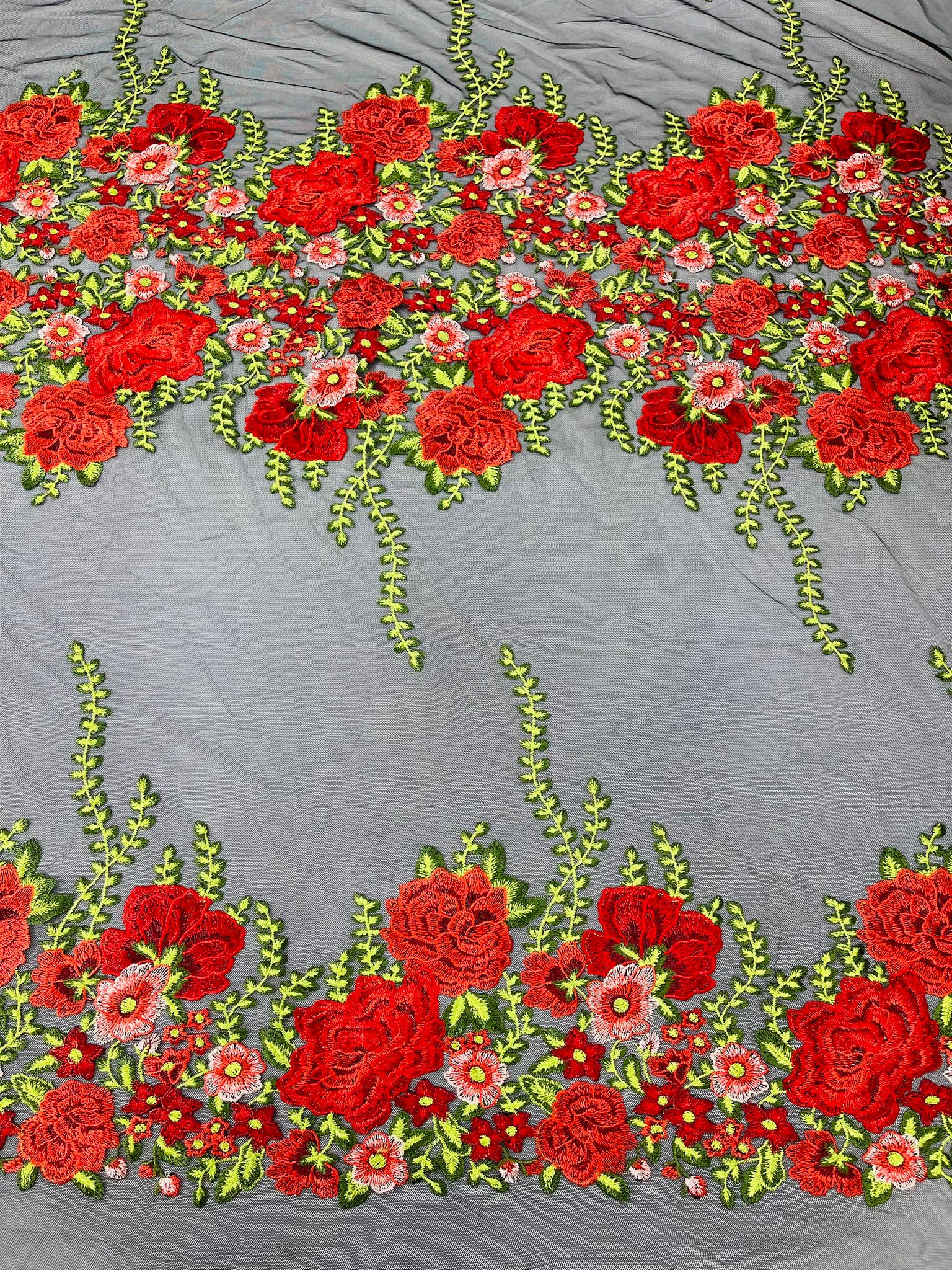 Roses Multi Color Floral Design Embroider On Mesh Lace Fabric| New Creations Fabric & Foam Inc. - New Creations Fabric & Foam Inc