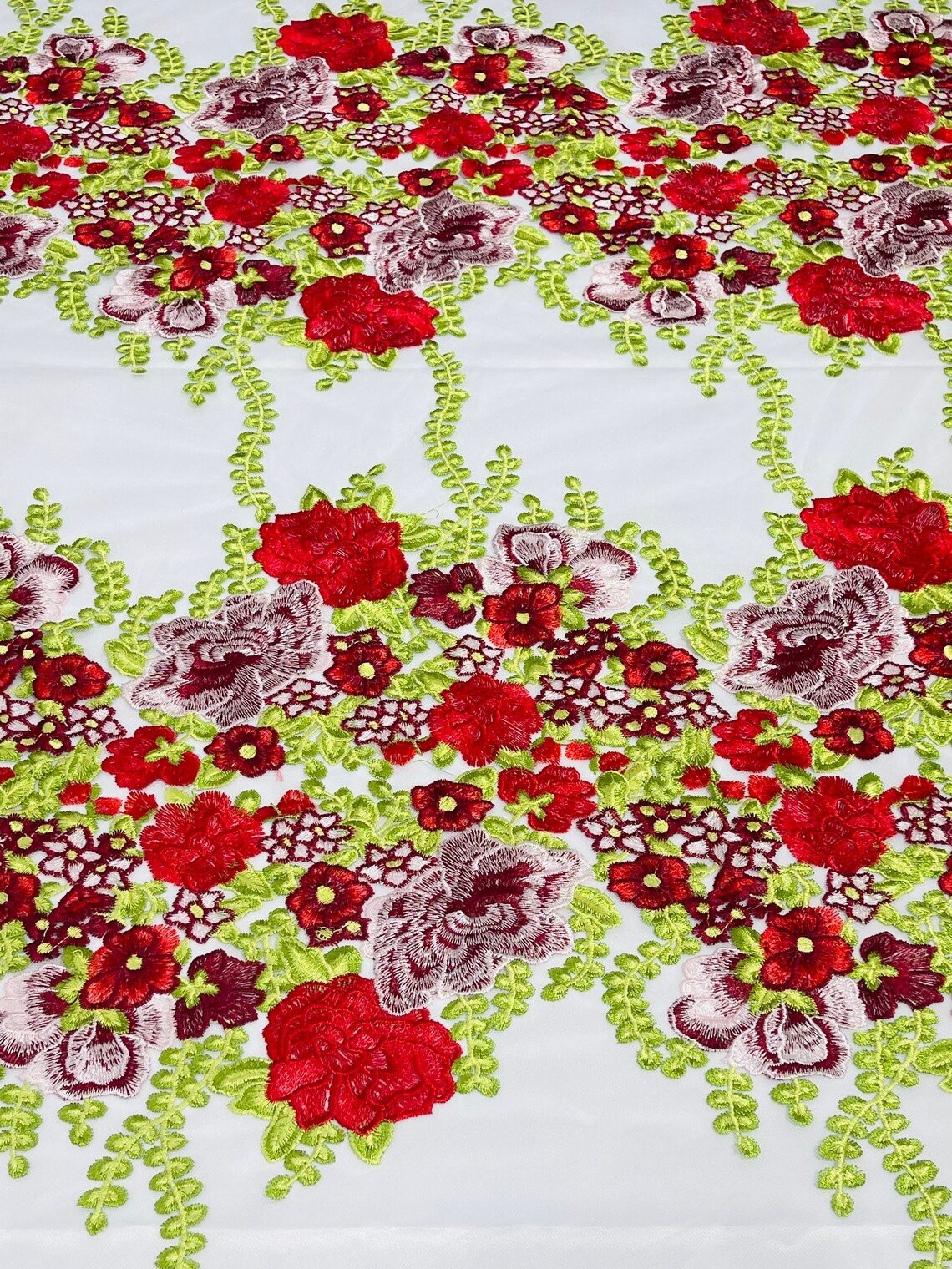 Roses Multi Color Floral Design Embroider On Mesh Lace Fabric| New Creations Fabric & Foam Inc. - New Creations Fabric & Foam Inc