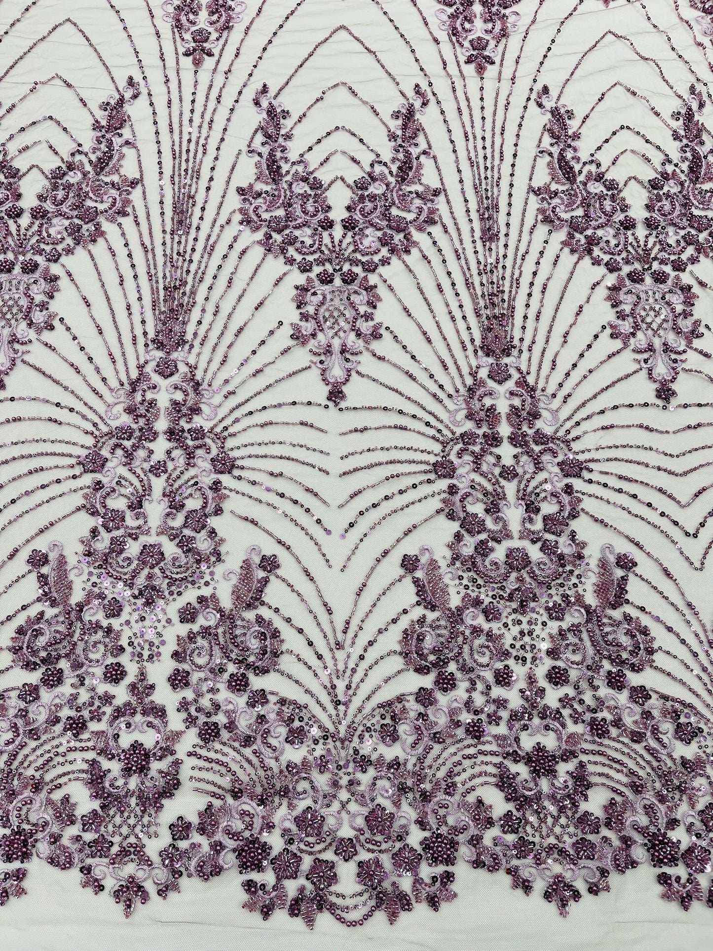 Royalty Damask Beaded Lace Luxury on Mesh 54” Wide| New Creations Fabric & Foam Inc. - New Creations Fabric & Foam Inc