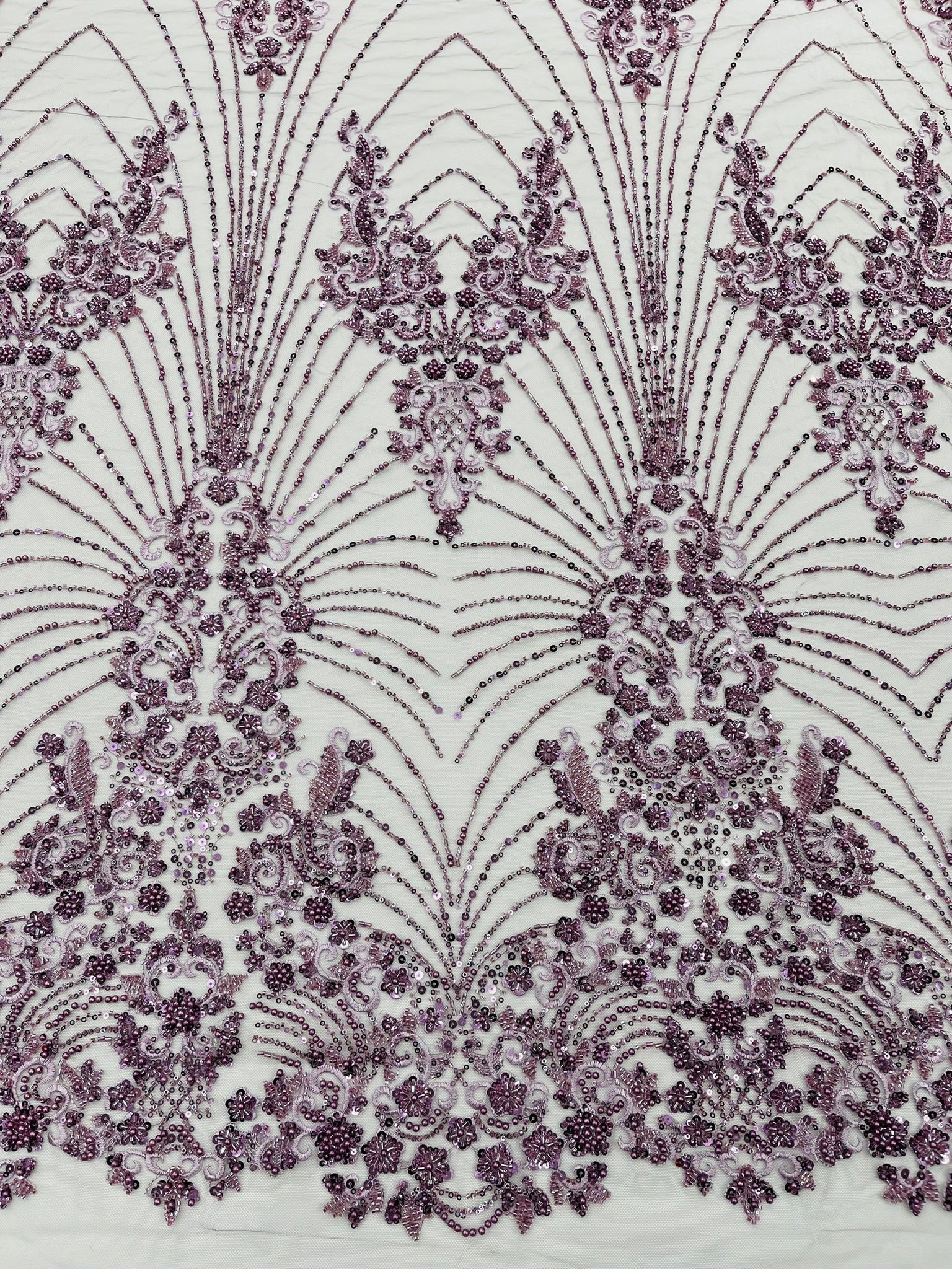 Royalty Damask Beaded Lace Luxury on Mesh 54” Wide| New Creations Fabric & Foam Inc. - New Creations Fabric & Foam Inc