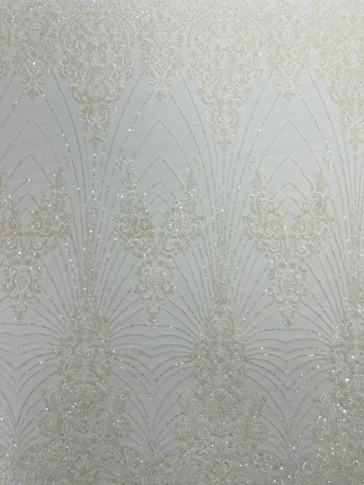 Royalty Damask Beaded Lace Luxury on Mesh 54” Wide| New Creations Fabric & Foam Inc. - New Creations Fabric & Foam Inc