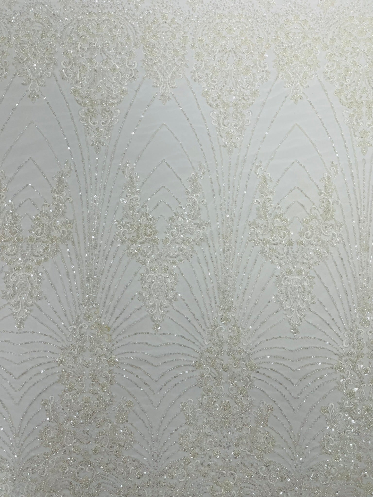 Royalty Damask Beaded Lace Luxury on Mesh 54” Wide| New Creations Fabric & Foam Inc. - New Creations Fabric & Foam Inc