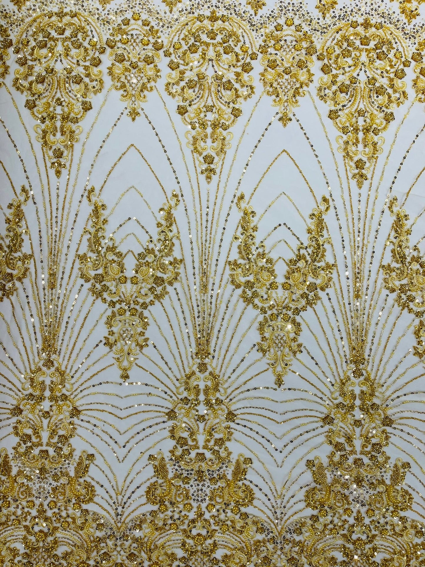 Royalty Damask Beaded Lace Luxury on Mesh 54” Wide| New Creations Fabric & Foam Inc. - New Creations Fabric & Foam Inc