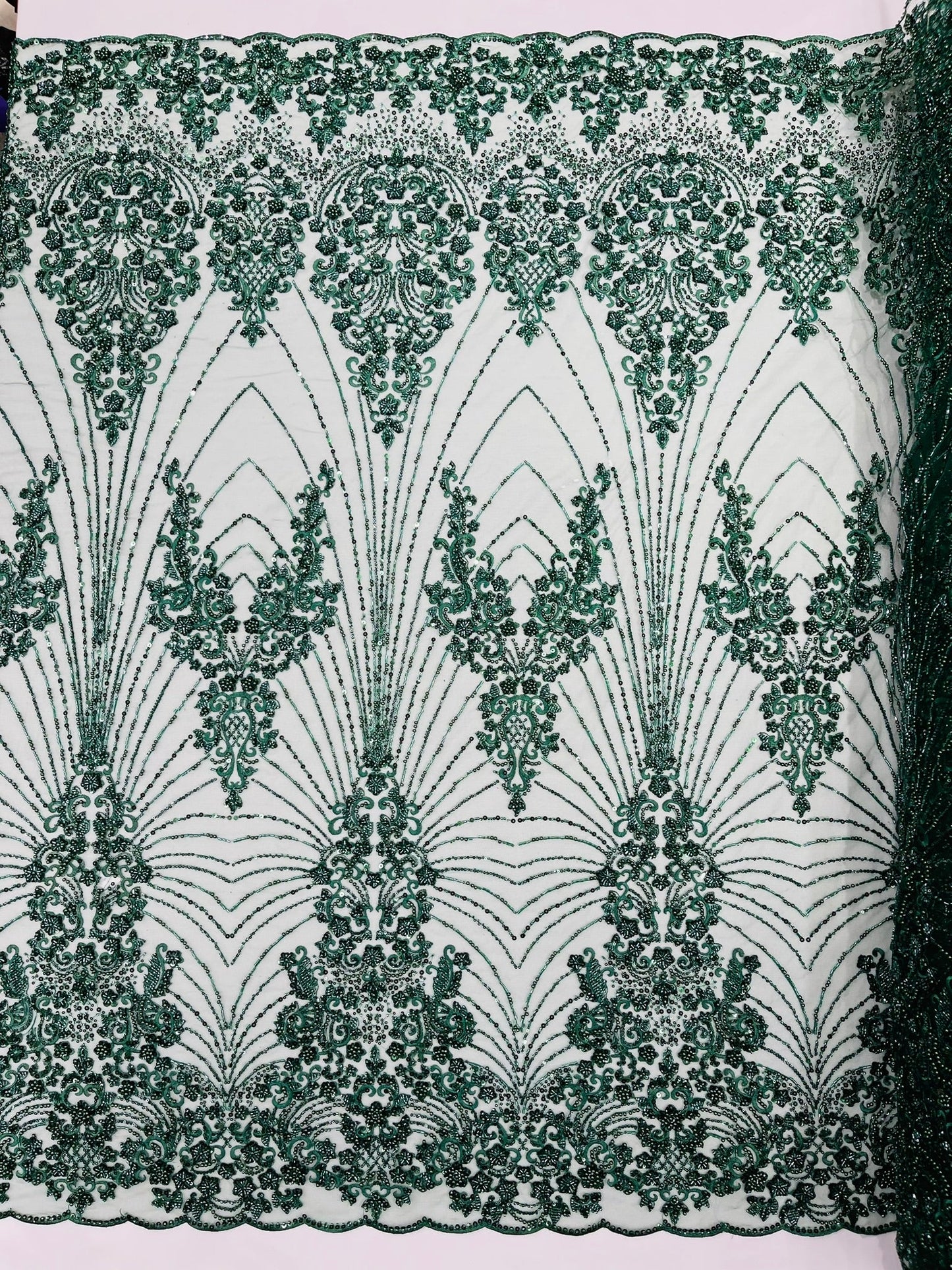 Royalty Damask Beaded Lace Luxury on Mesh 54” Wide| New Creations Fabric & Foam Inc. - New Creations Fabric & Foam Inc
