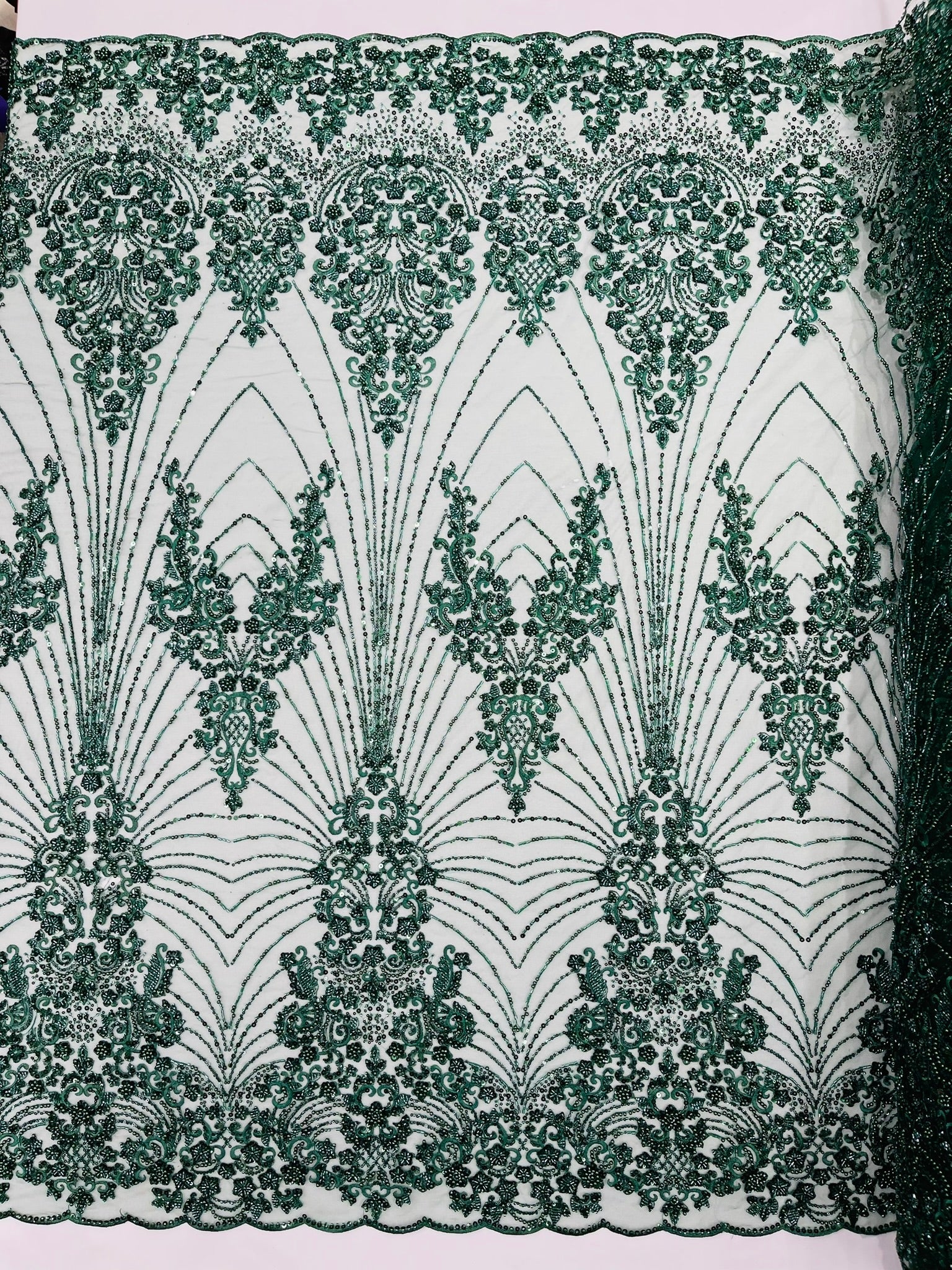 Royalty Damask Beaded Lace Luxury on Mesh 54” Wide| New Creations Fabric & Foam Inc. - New Creations Fabric & Foam Inc