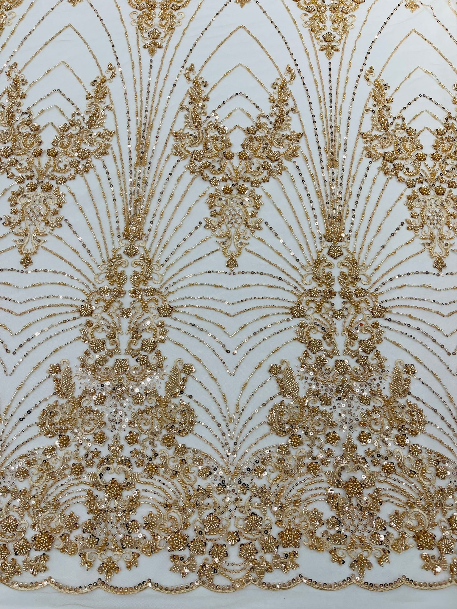 Royalty Damask Beaded Lace Luxury on Mesh 54” Wide| New Creations Fabric & Foam Inc. - New Creations Fabric & Foam Inc